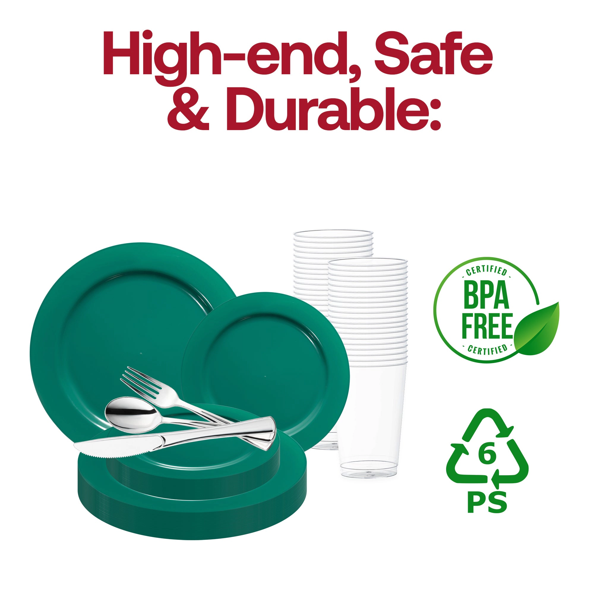 Smarty Had A Party Solid Green Holiday Round Disposable Plastic Wedding Value Set