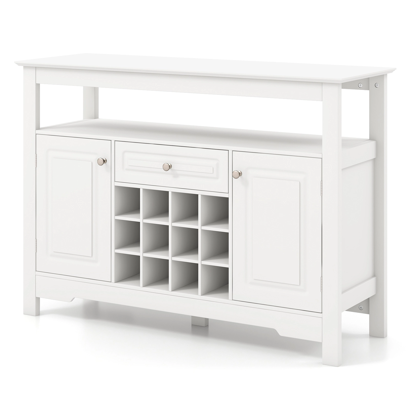 SUGIFT 12-Bottle Removable Rack 2 Side Cabinets Buffet Wine Cabinet 45.5-in x 16-in x 32.5-in 485-lb Capacity White