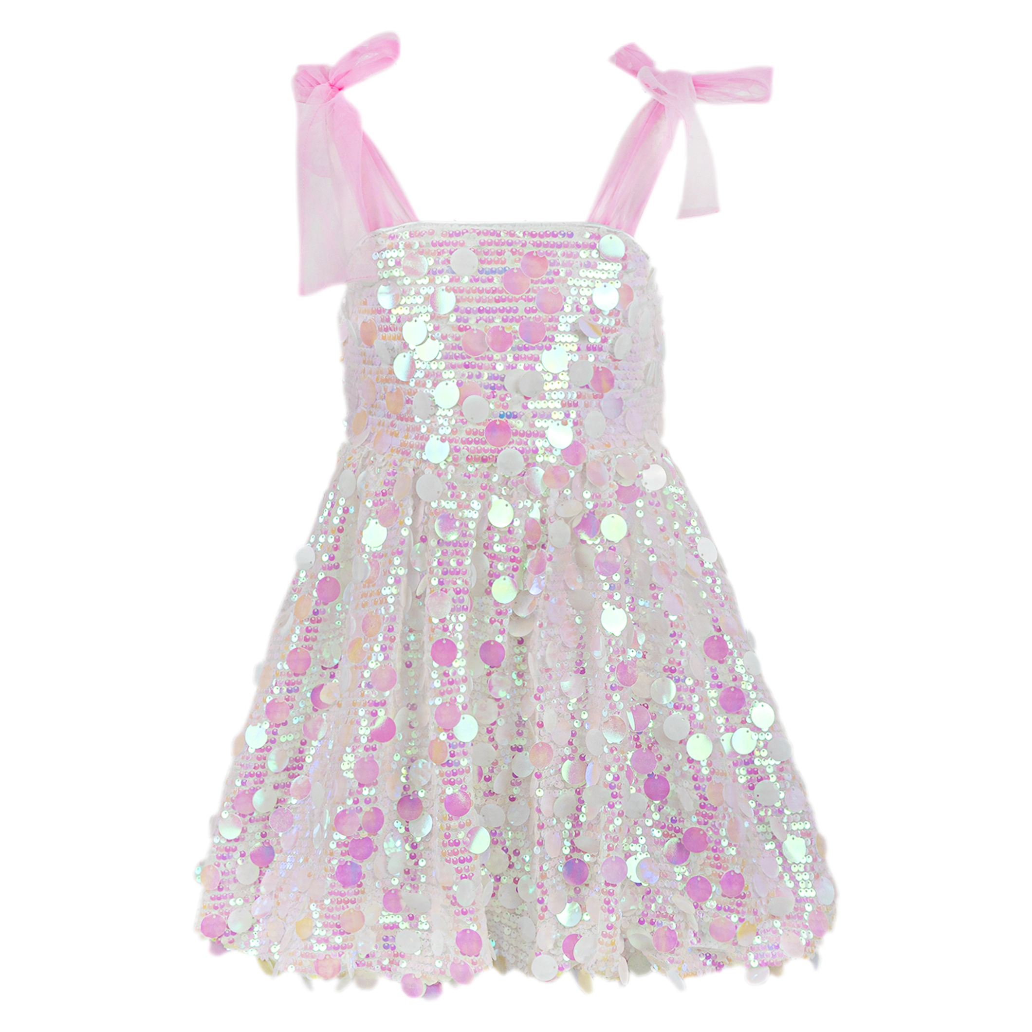2Bunnies Girls' Iridescent Paillette Sequin Tie-Shoulder Fit & Flare Dress