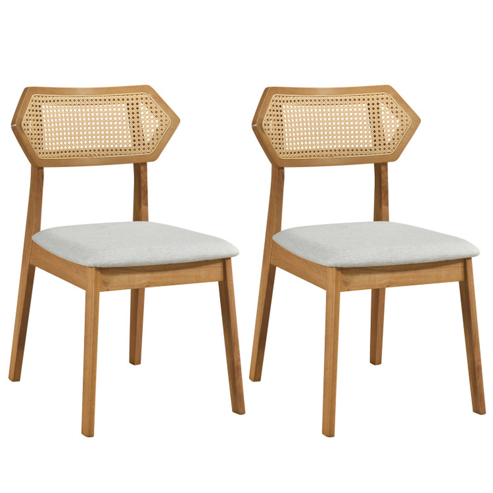 SUGIFT Mid Century Rattan Back Dining Chairs Set of 2 with Solid Wood Frame 330-lb Capacity 33.5-in Tall Natural/Black