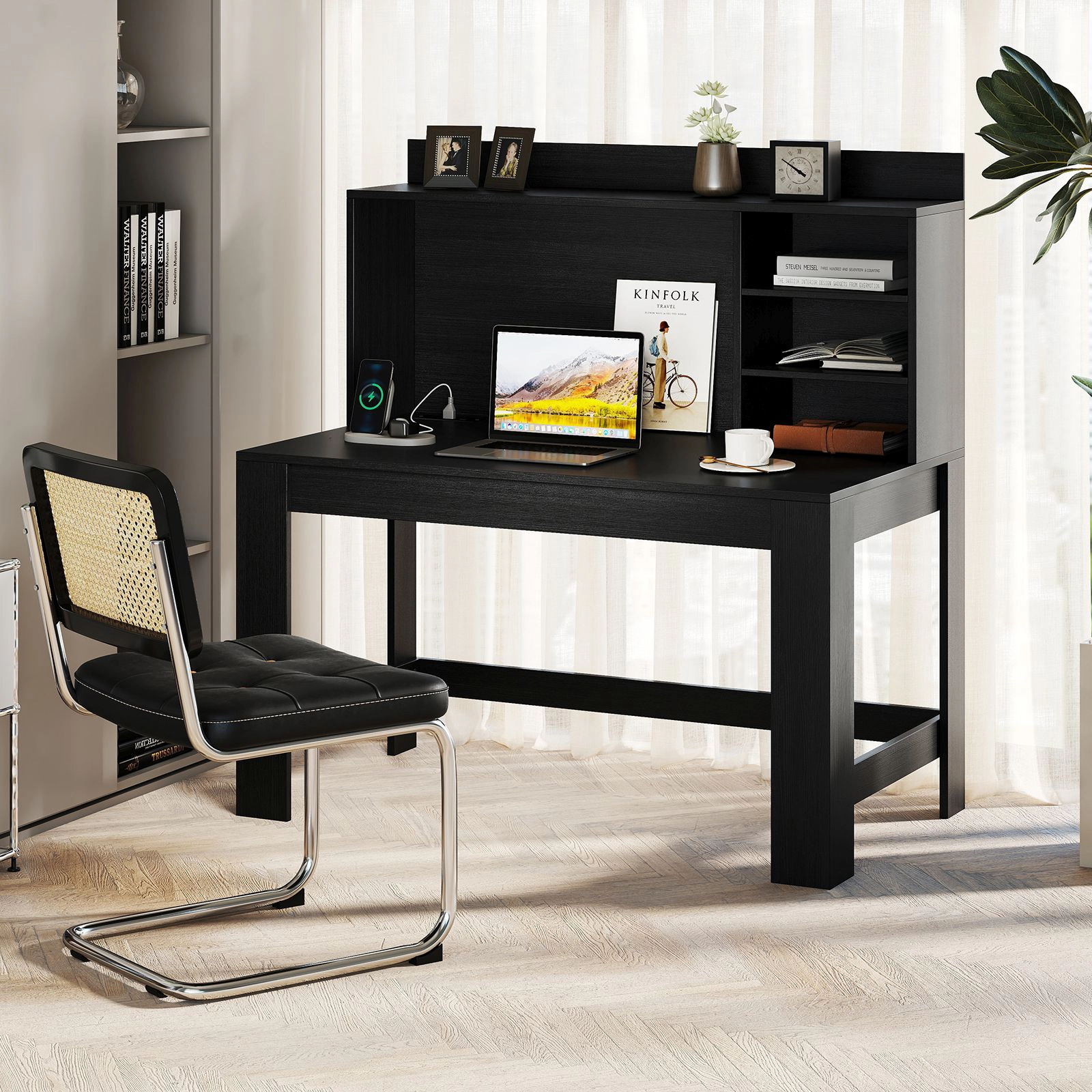 SlickBlue Computer Desk with Hutch, Shelves and Charging Station