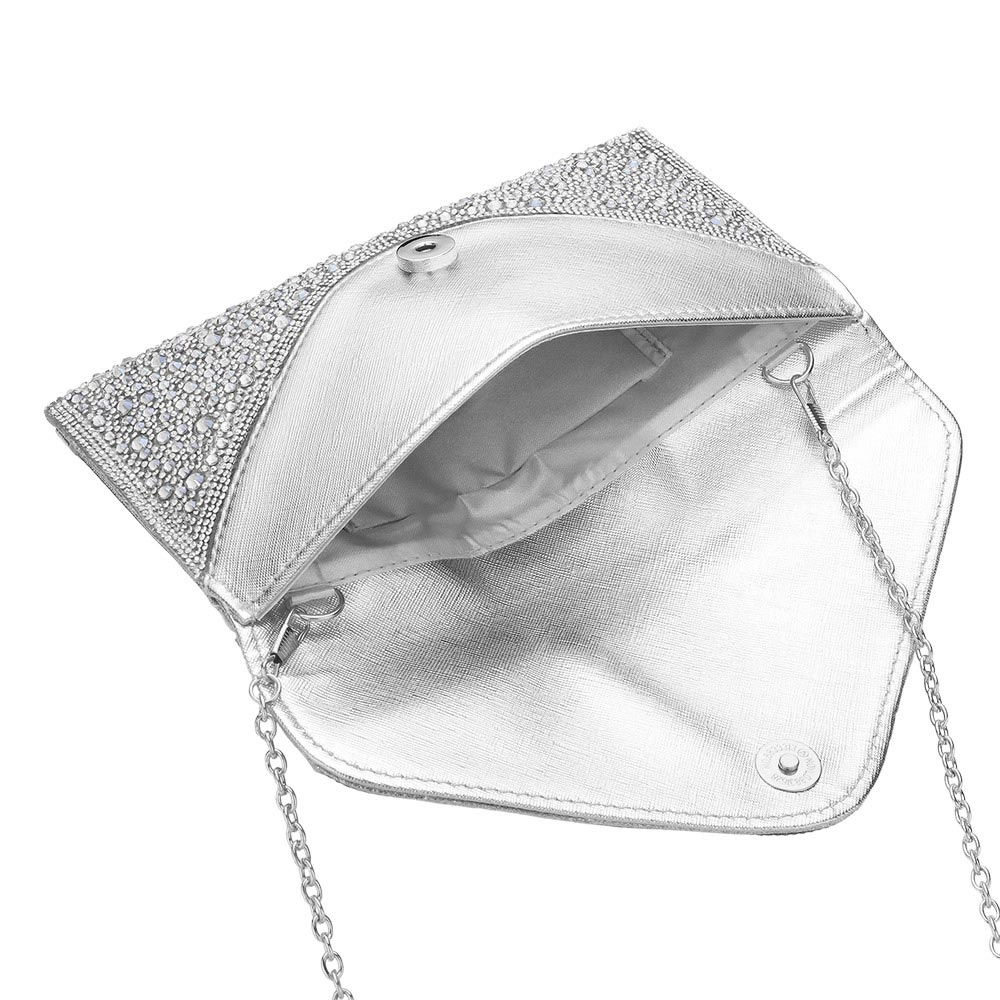 FASHNZFAB Bling Stone Studded Flap Envelope Evening Clutch Crossbody Bag