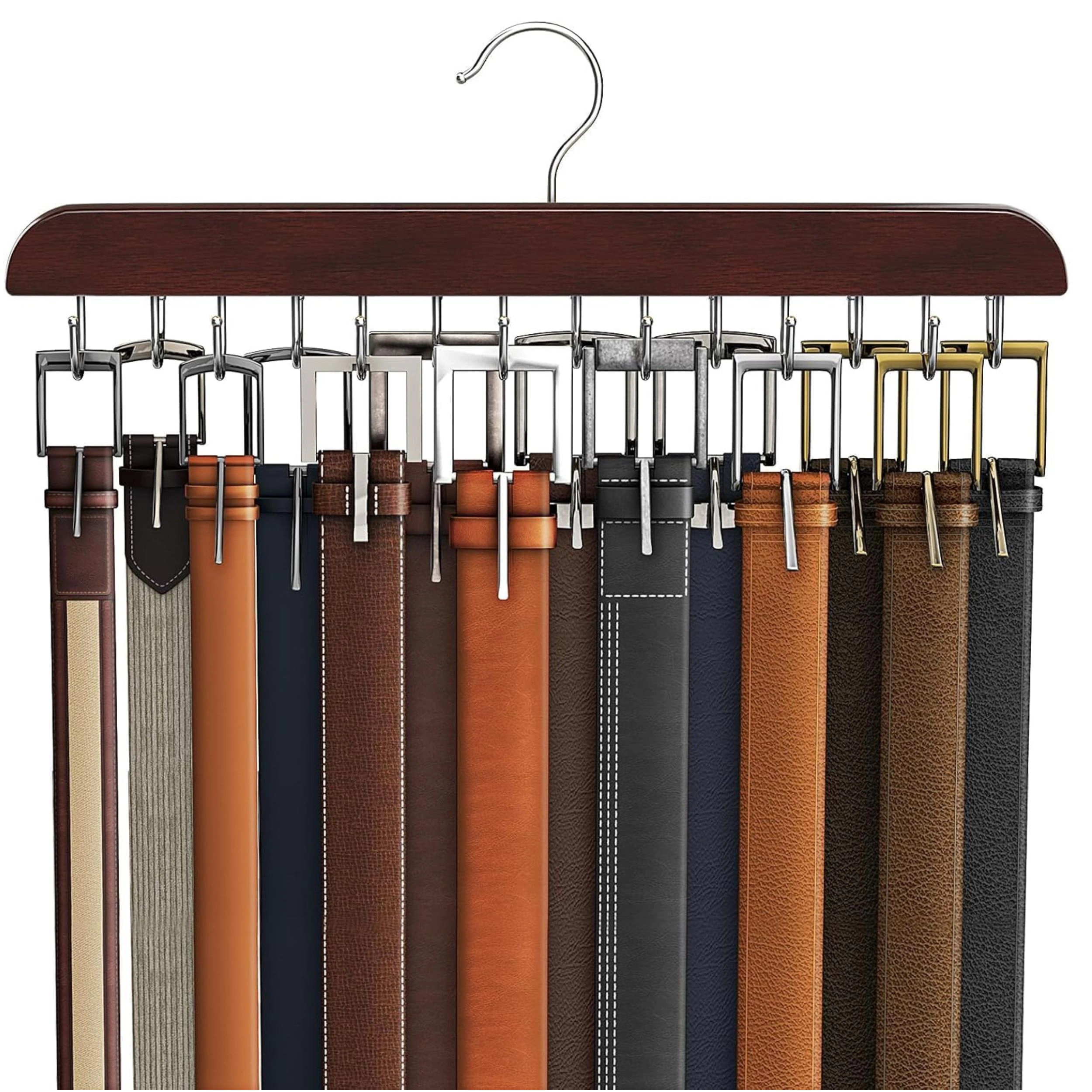 Stock Preferred Wooden Belt Hanger with 14 Hooks Holds Up to 42 Belts Closet Organizer