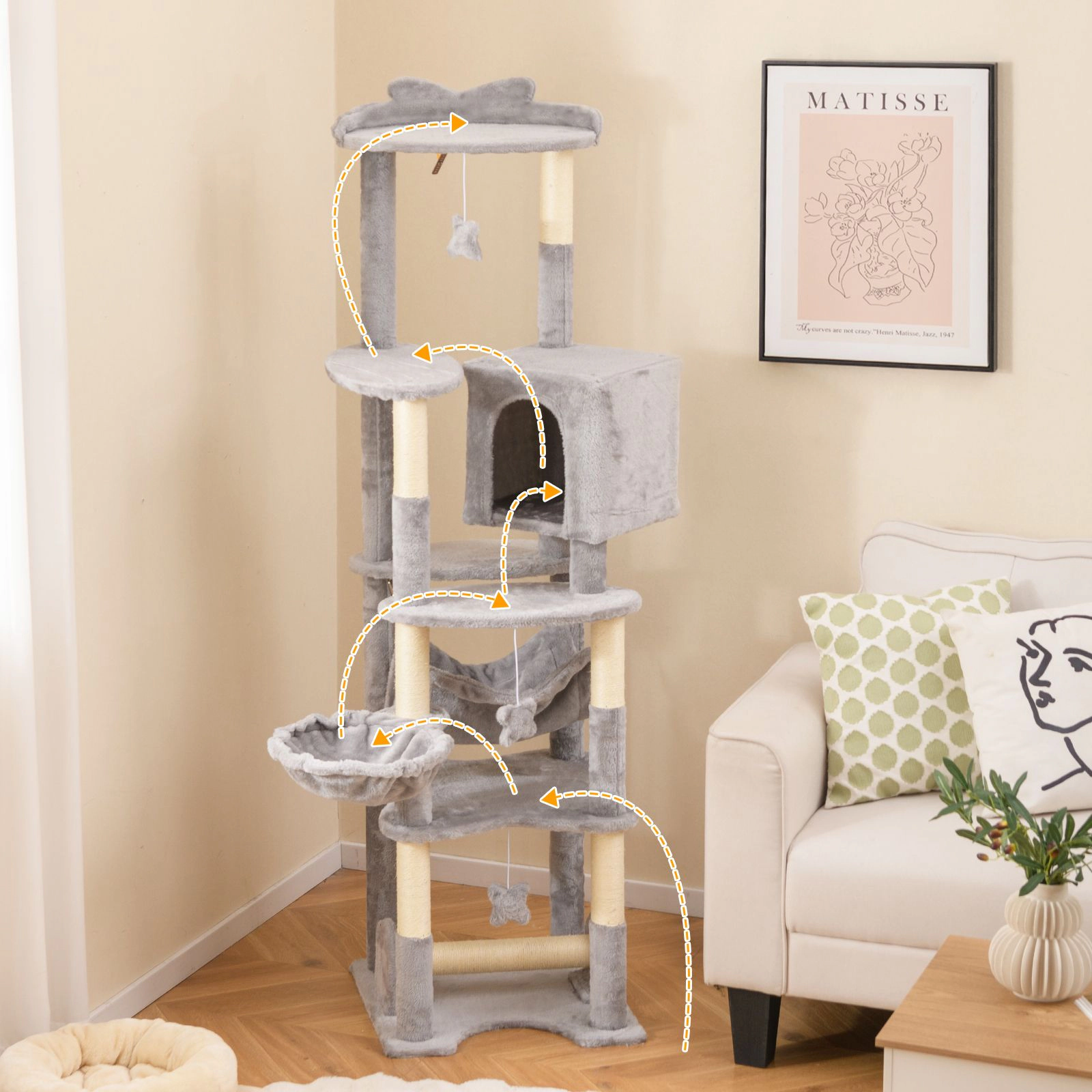 SlickBlue 69 Inch Multi-Level Cat Tree with Condo & Basket Bed