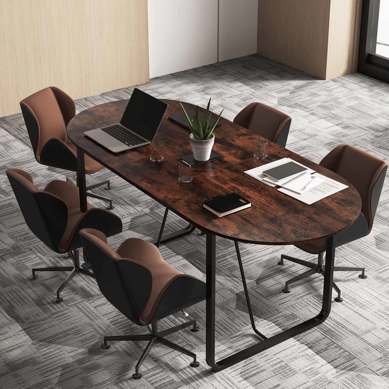 SlickBlue 71 Inch Oval Conference Table with Cable Management