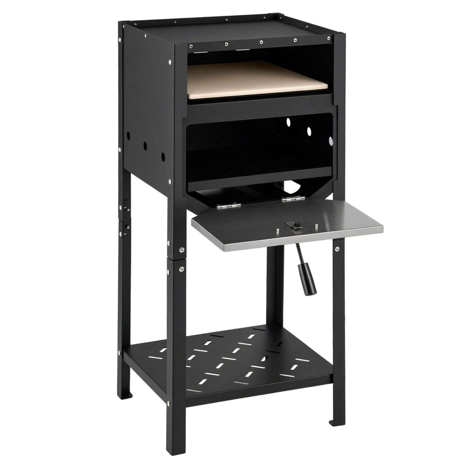 SUGIFT 12-in Outdoor Pizza Oven Ash Tray Wood Storage Shelf Pizza Stone Peel 950 F Max 15 x 12.5 x 34-in 29-lb Black