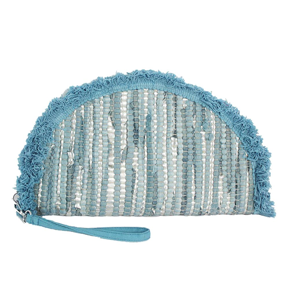 FASHNZFAB Boho Fringe Textured Half Moon Clutch Bag