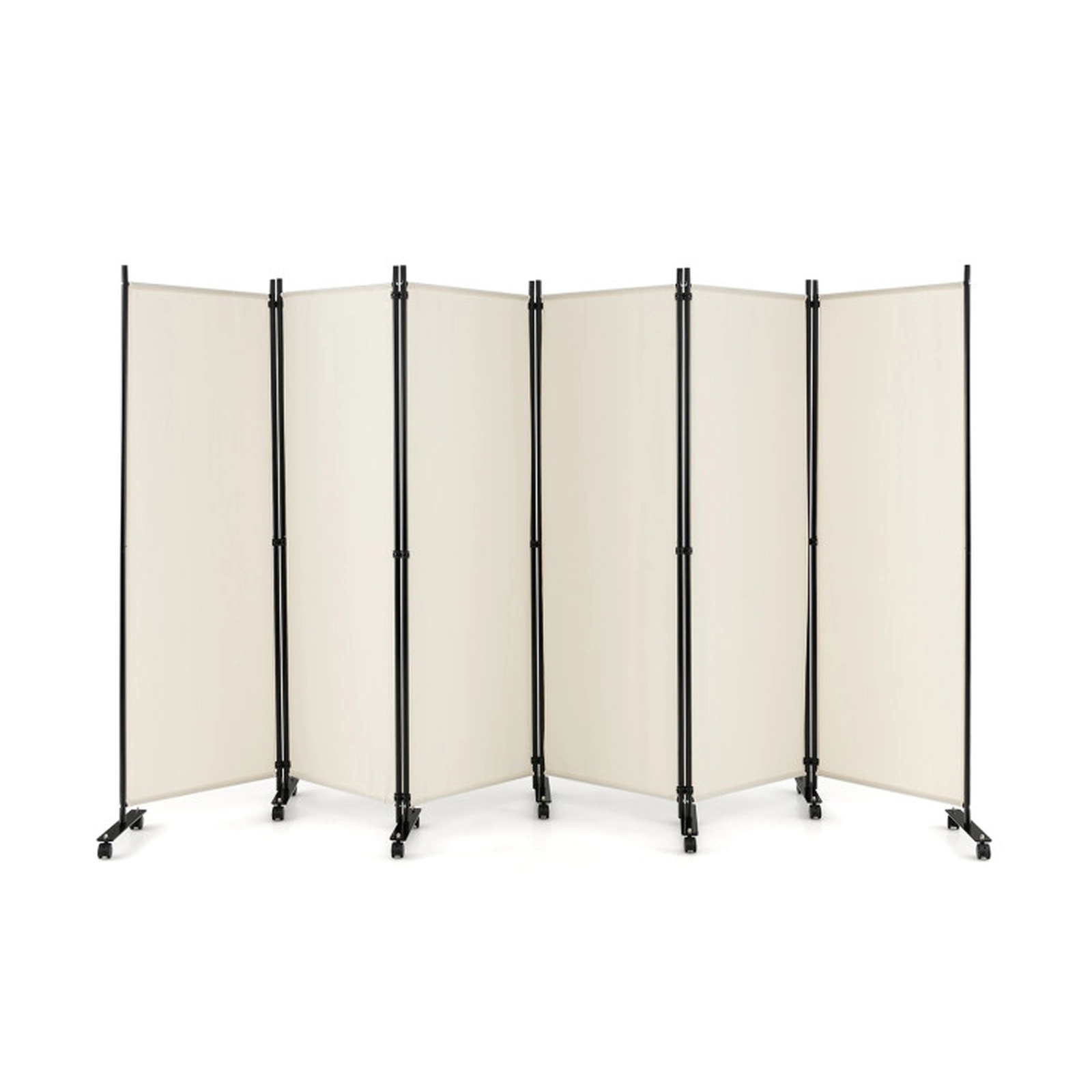 SUGIFT White 6-Panel 132-in Wide 68-in Tall Rolling Folding Room Divider Privacy Screen with 14 Wheels