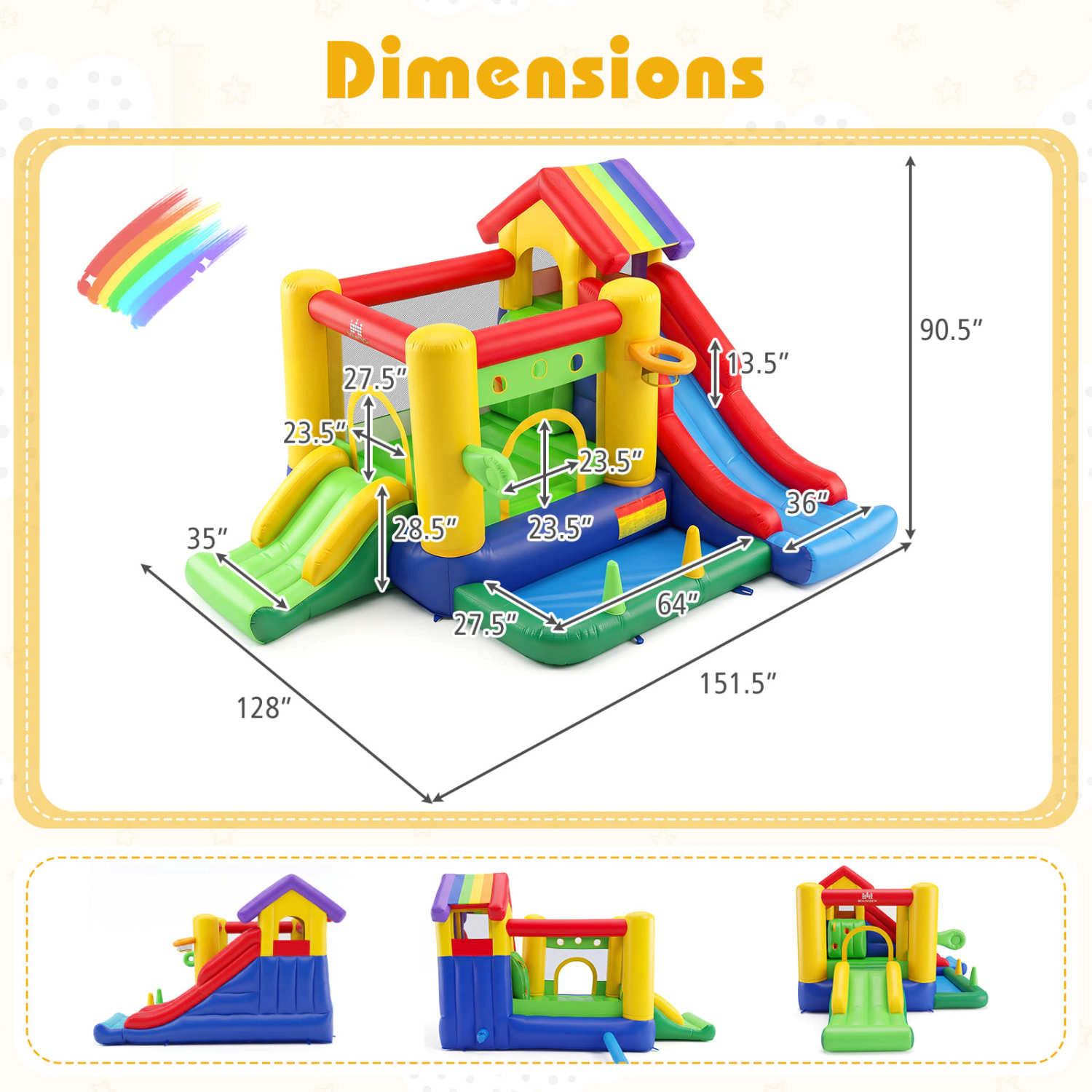 Hivvago Inflatable Bounce Castle with Double Slides and 735W Blower