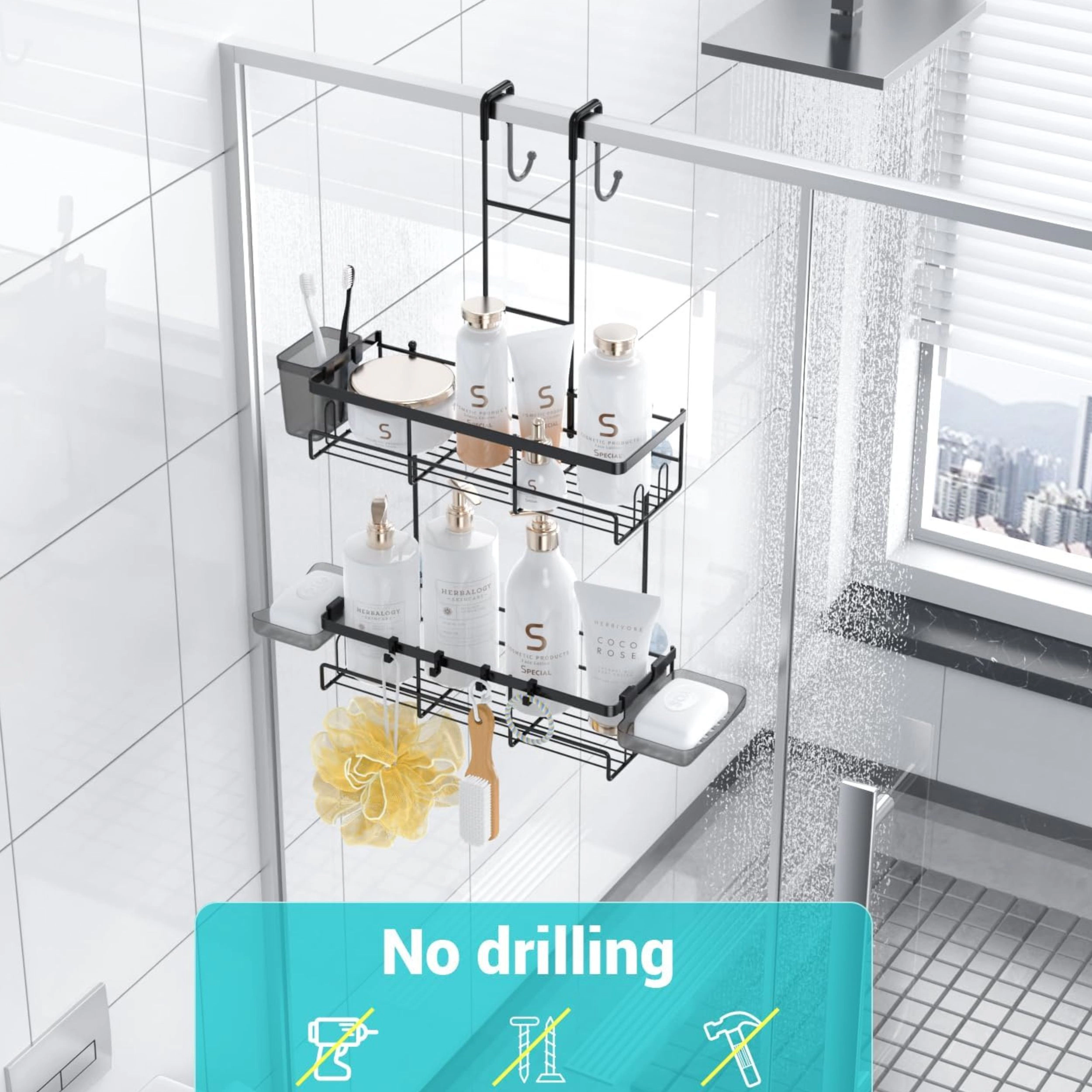 Stock Preferred Over the Door Rustproof Shower Caddy Organizer with Hooks