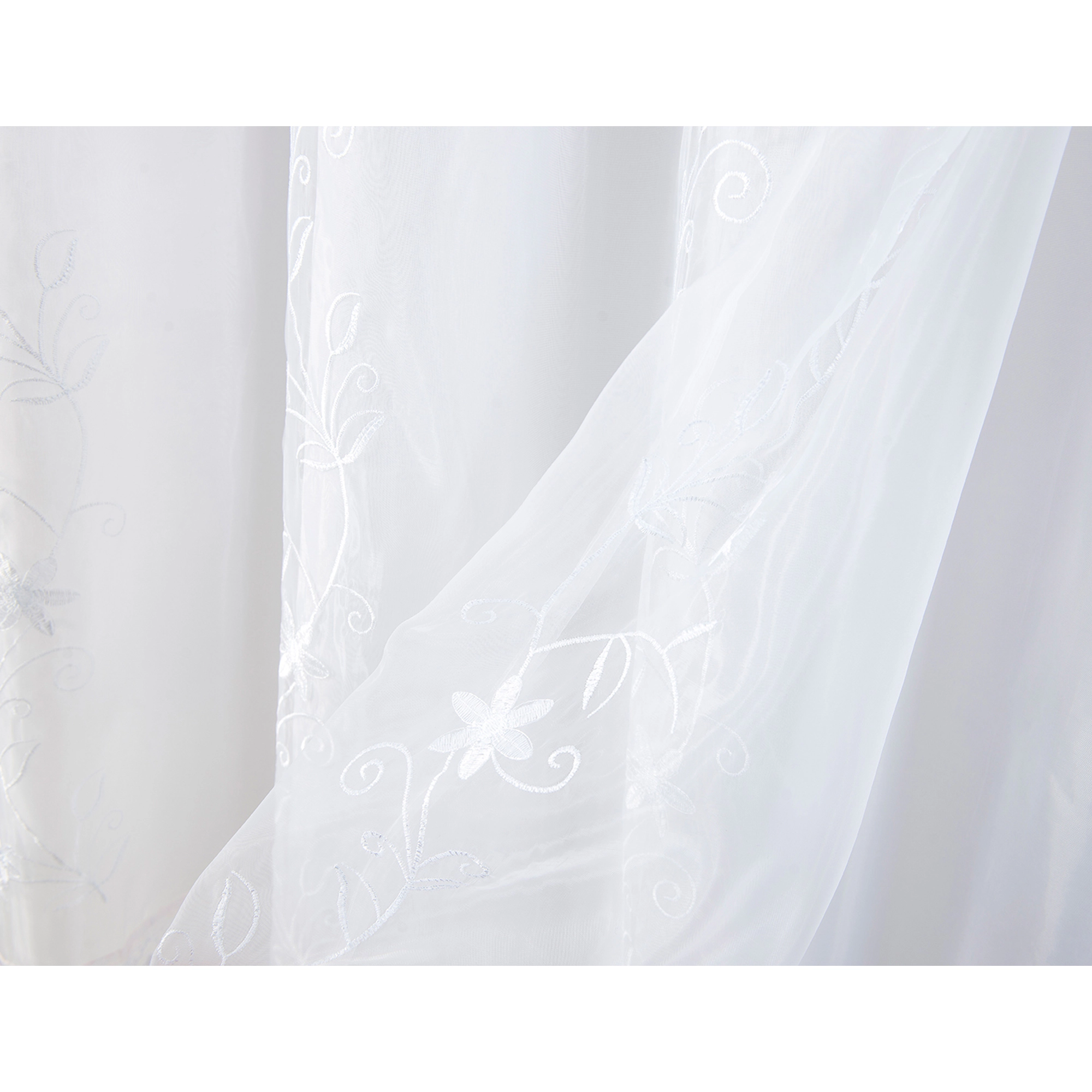 Priscilla Embroidered Panel With Double Valance 54'' x 90'' White