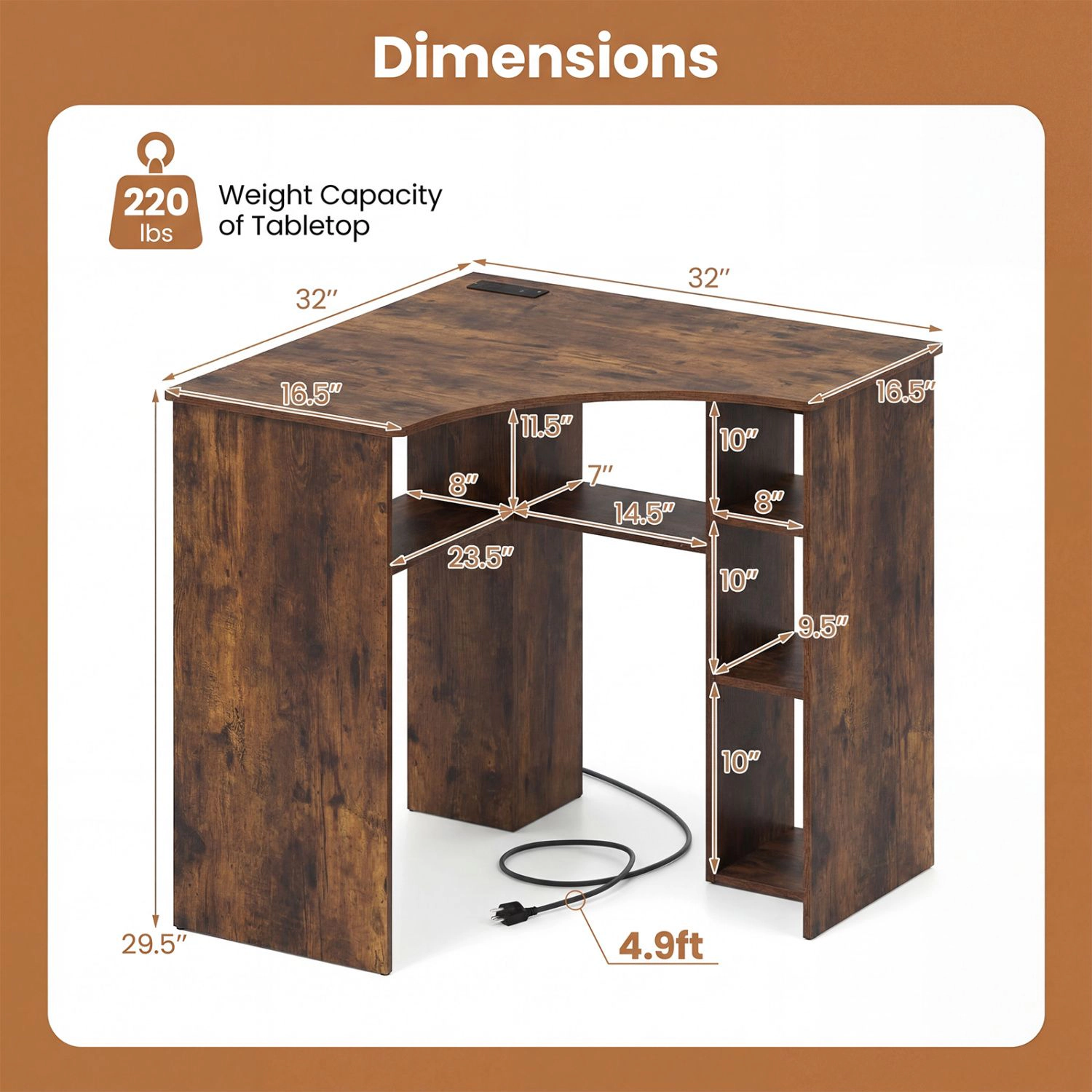 SlickBlue Compact Corner Office Desk with Shelves and Power Outlet