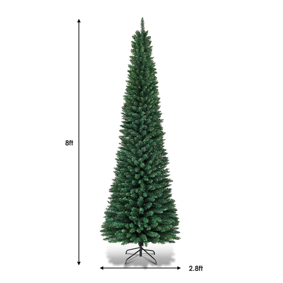 Glintex 8-Ft Slim Pencil Christmas Tree with 1000 Tips for Narrow Spaces, Green