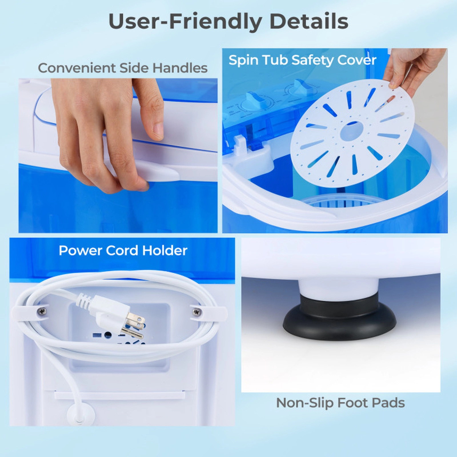 SUGIFT Portable Mini Semi-automatic Washing Machine with Spin Tub 5.5-lb Capacity Blue/Gray