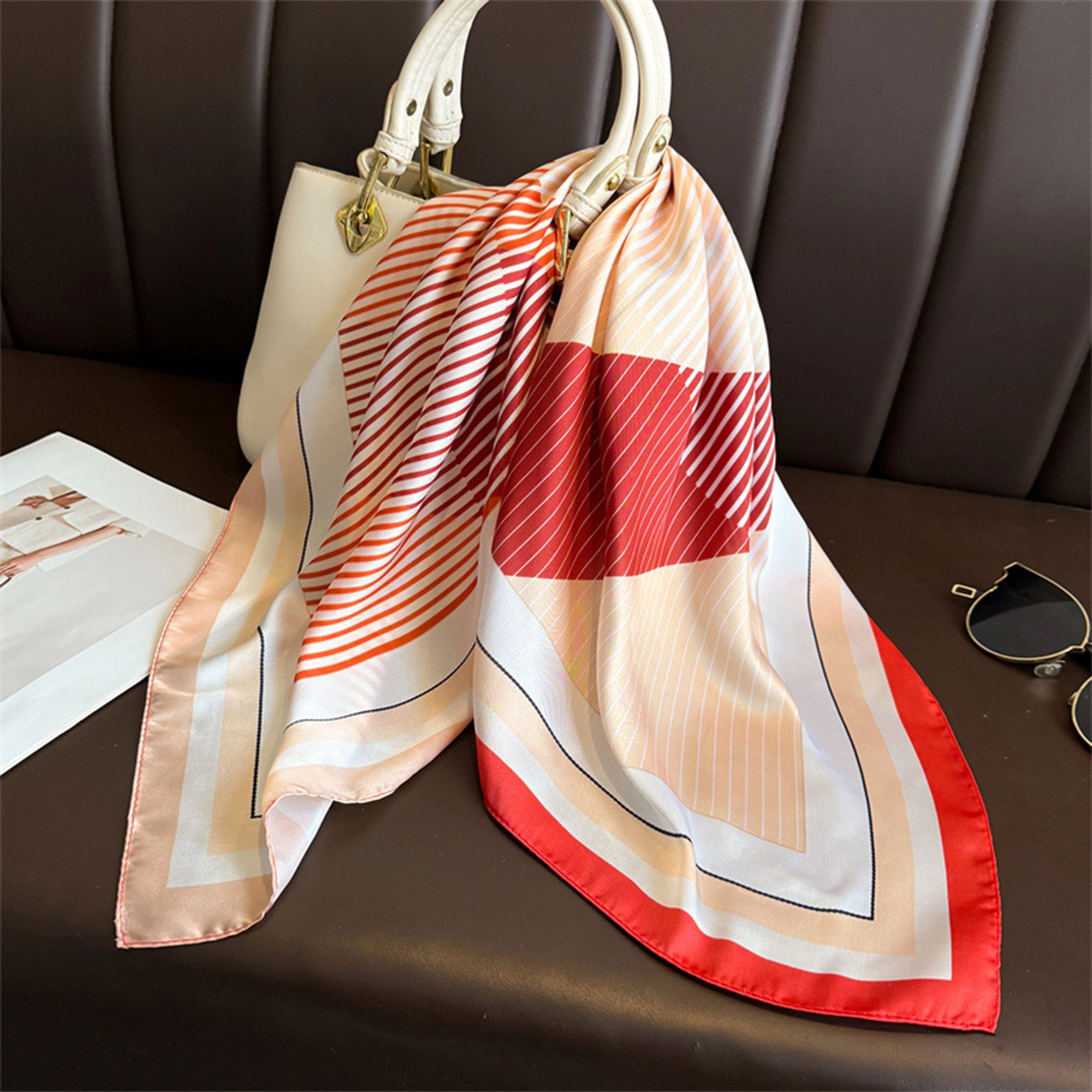 Anna-Kaci Womens Modern Colorblock Stripe Square Scarf Elegant Fashion Neck Wrap 27.5×27.5Inches