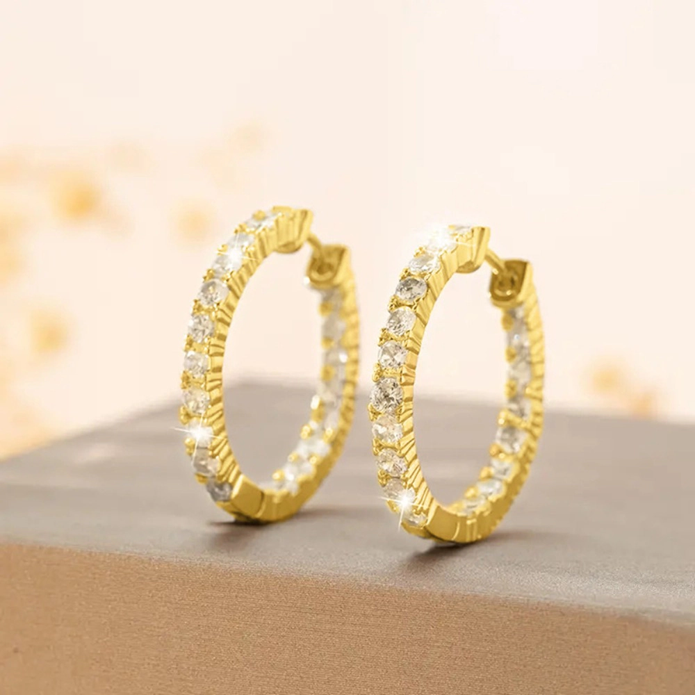 Women Full Pave Cubic Zirconia Hoop Huggie Earring