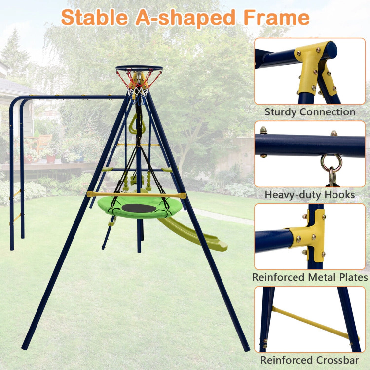 Hivvago 7-In-1 Stable A-Shaped Outdoor Swing Set For Backyard