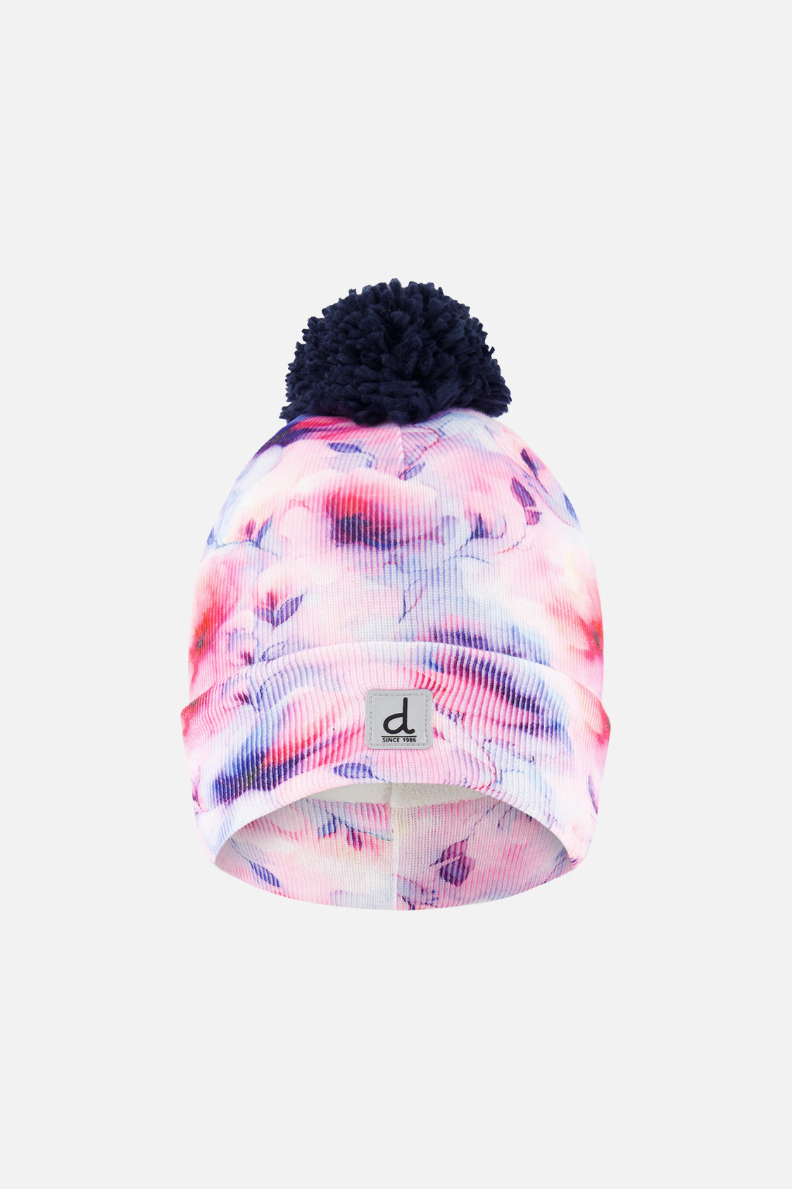 Deux par Girls Winter Knit Hat with Pompom and Printed Flowers
