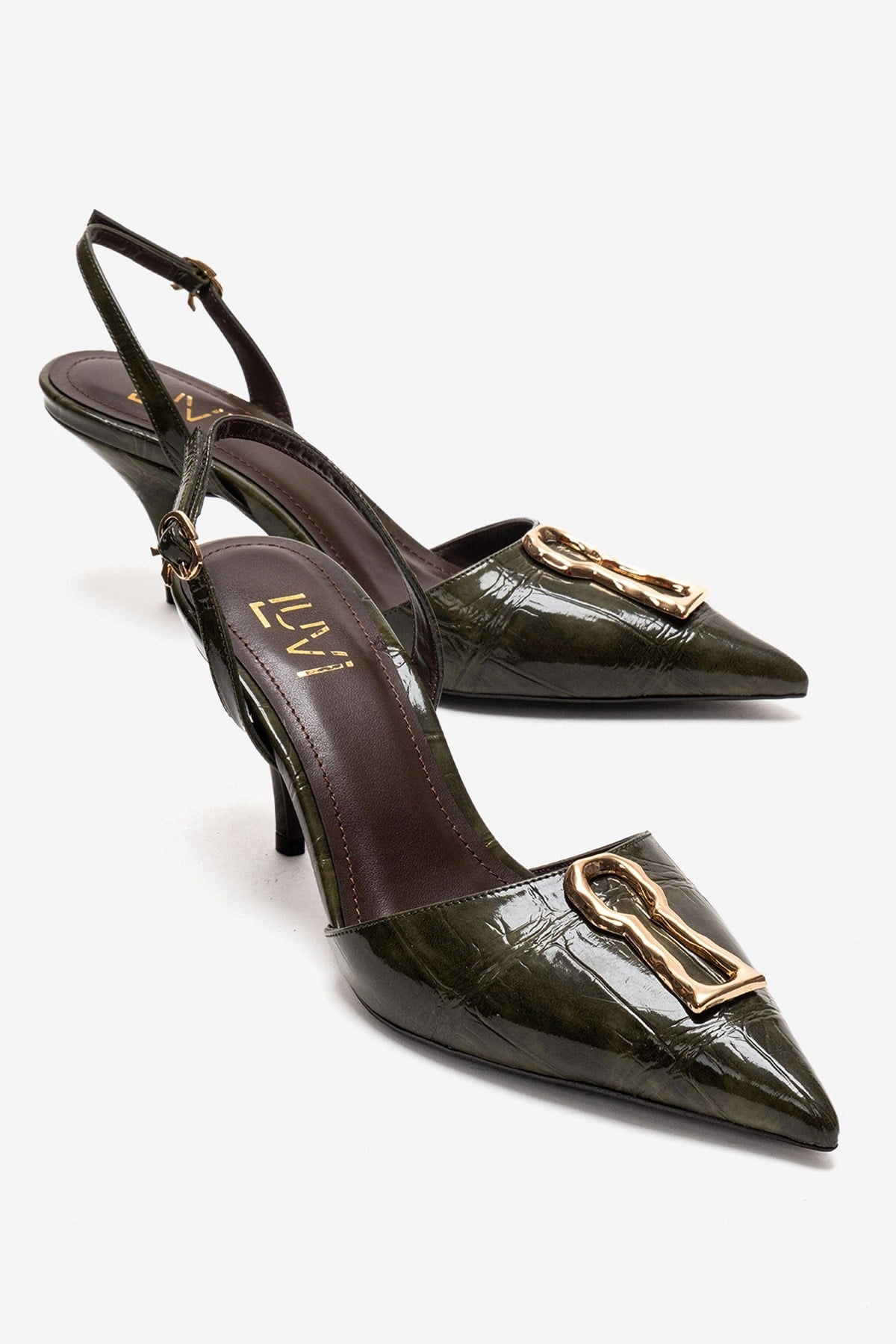 Prologue Shoes Womens Yvella Buckle Pointed Toe Stiletto Pump