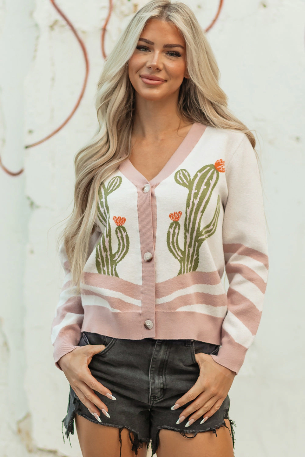 Threaded Pear Women's Paulina Desert Cactus Front Sweater