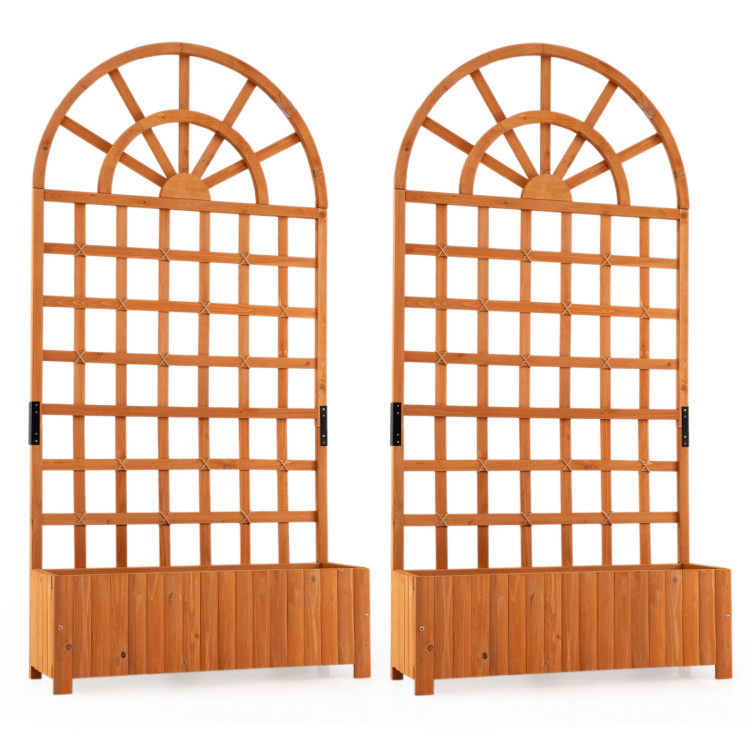 Hivvago Set of 2 Wooden Raised Garden Bed with Trellis 71" Outdoor Planter Box Privacy Screen