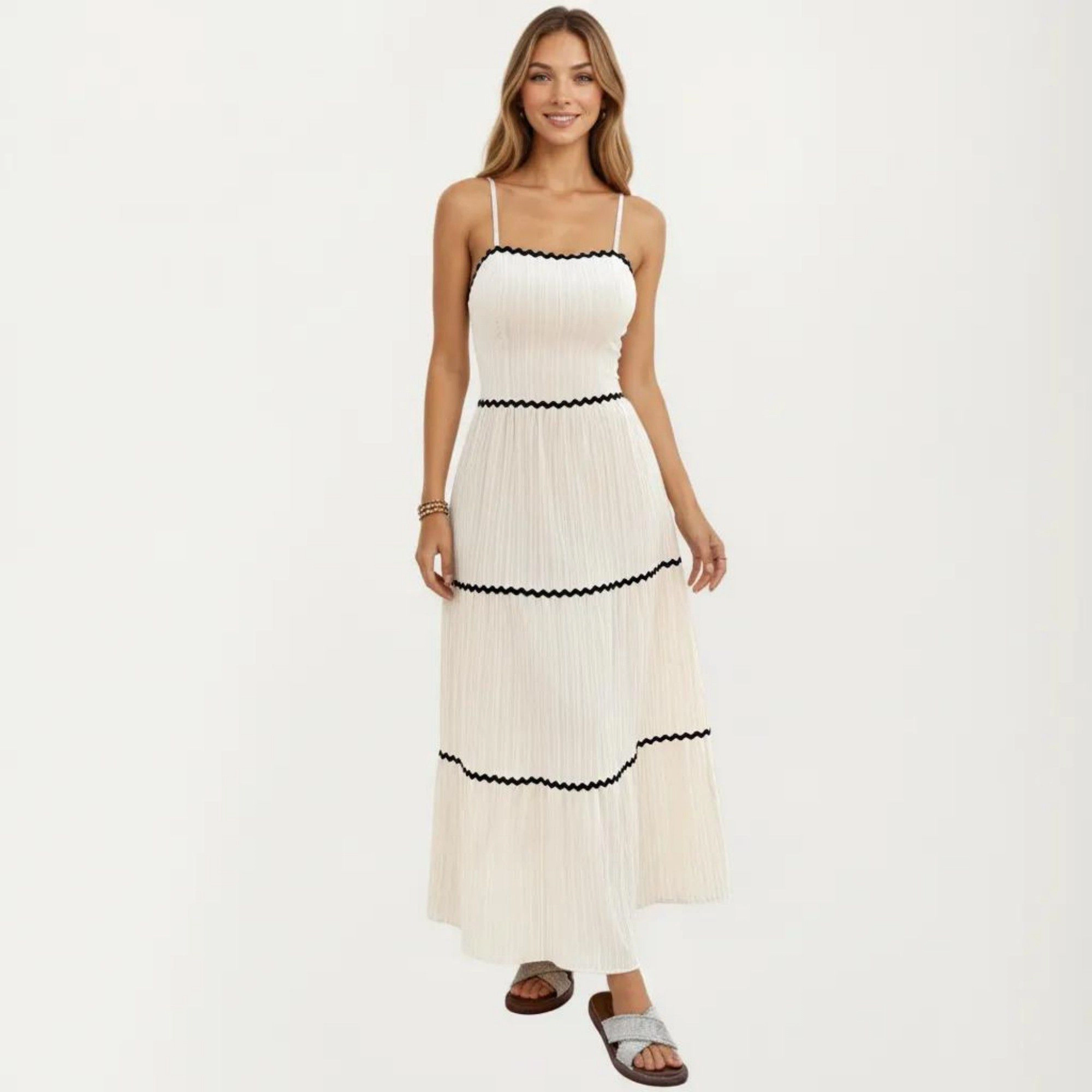Anna-Kaci Womens Sleeveless Pleated Maxi Dress with Spaghetti Straps