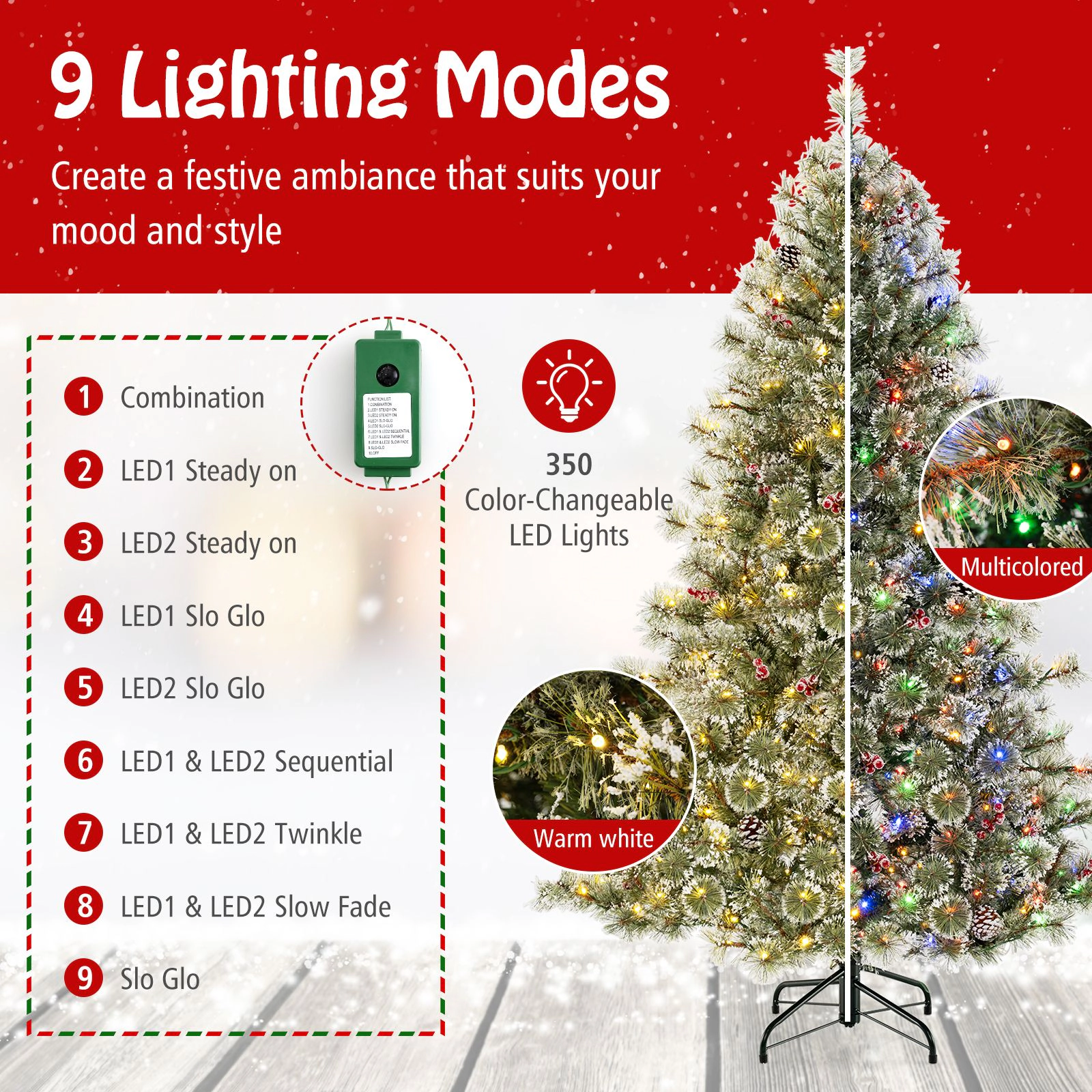 SlickBlue Green Flocked Christmas Tree with Berries and Pine Cones