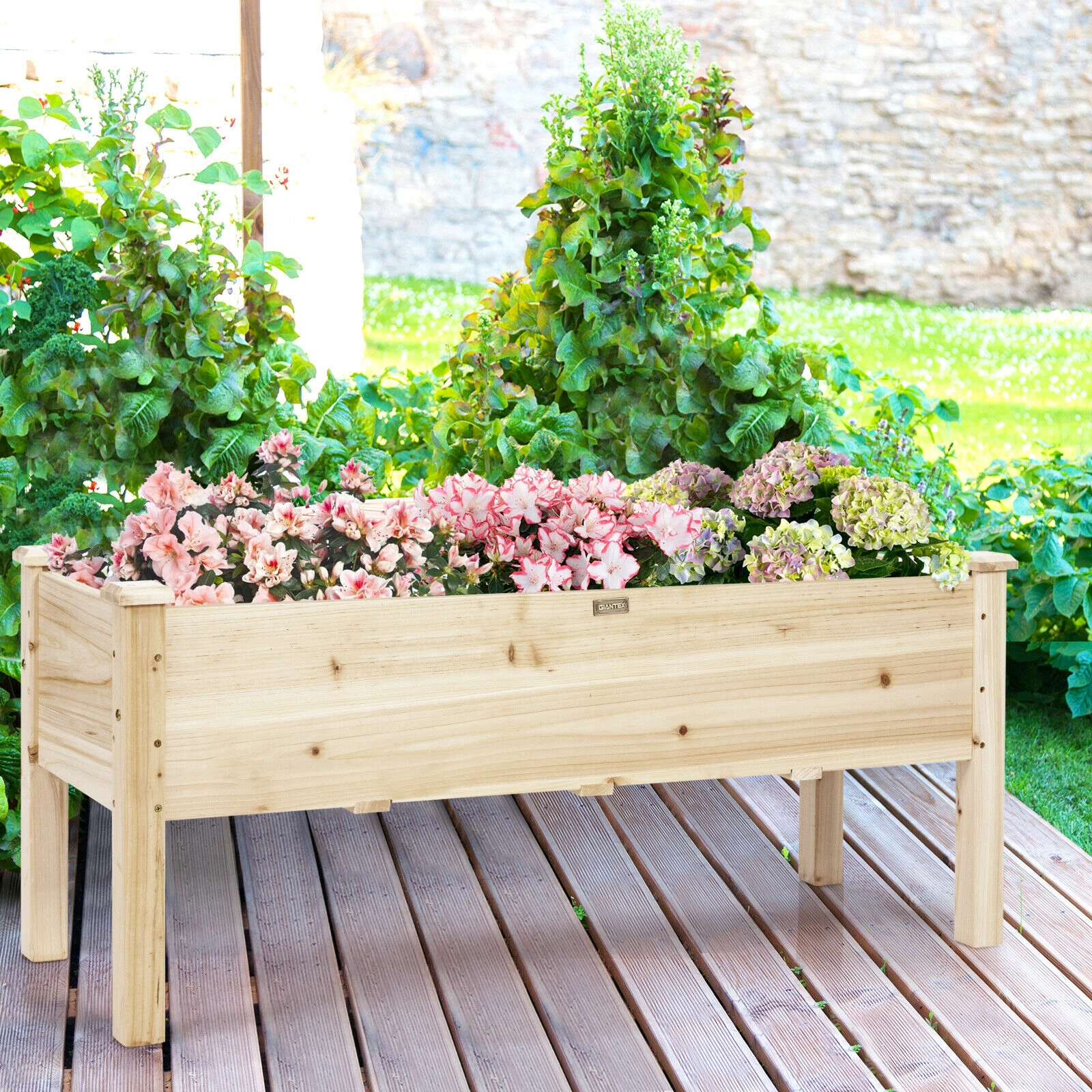 SUGIFT 220-lb Capacity 47.5-in Solid Fir Wood Raised Garden Bed Elevated Planter Box with Drainage Holes