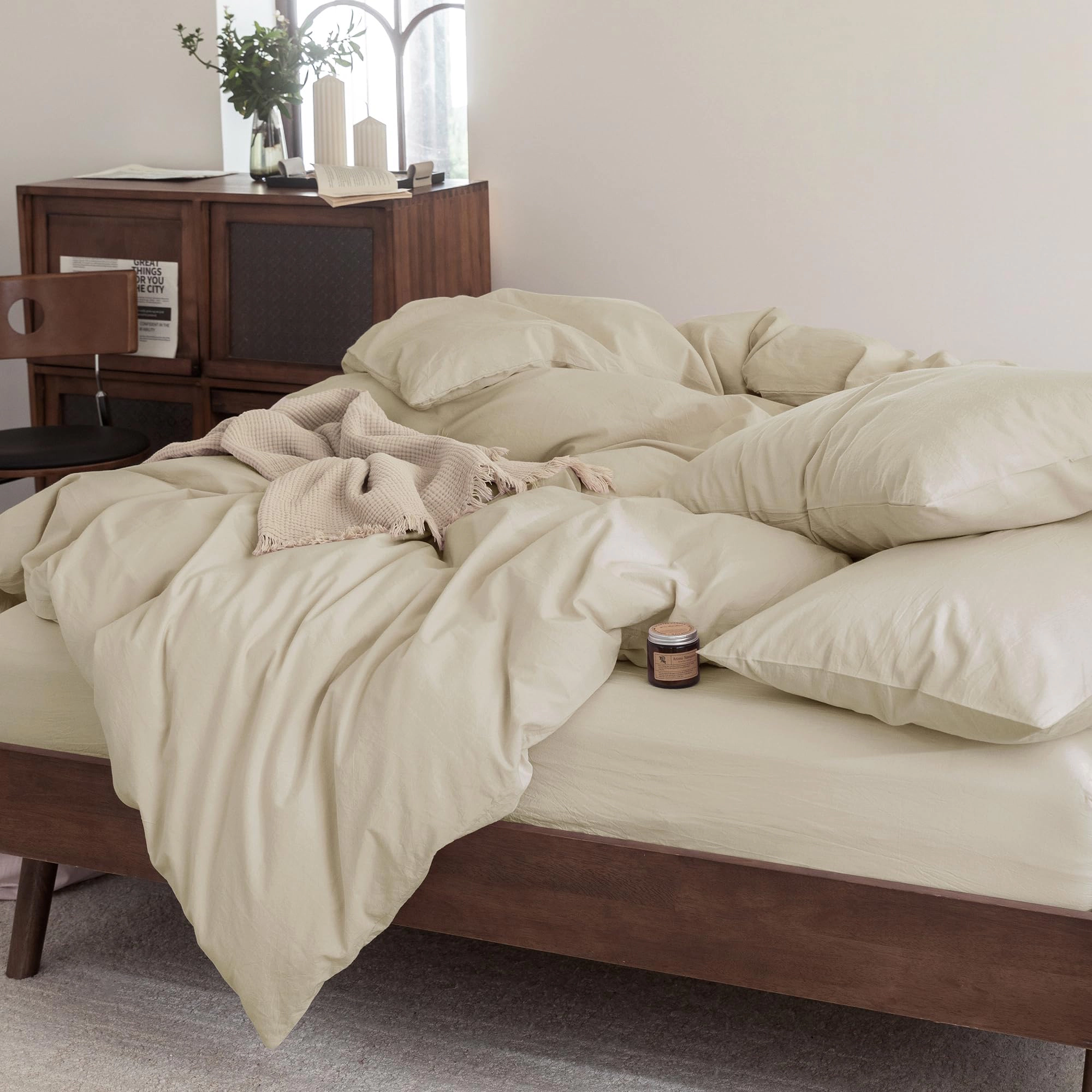PUPWE Duvet Cover Set Washedton Linen Feel Oversized King