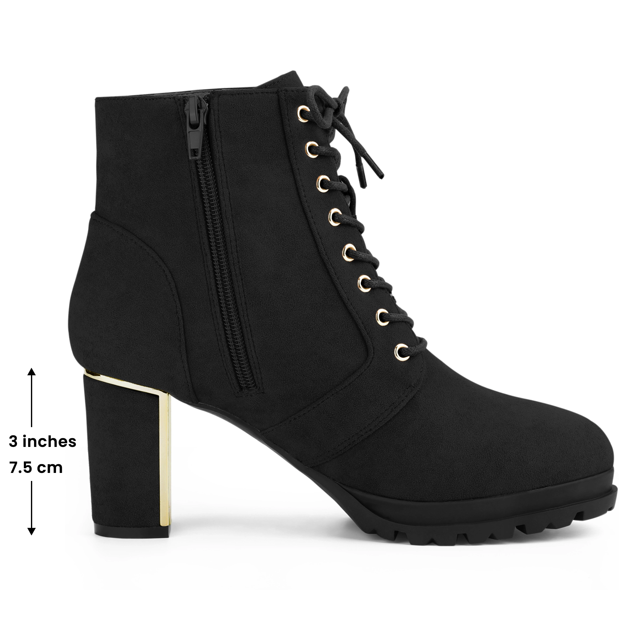 BLISSFUL STEP Women Faux Suede Chunky Heel Lace Up Platform Ankle Combat Boots