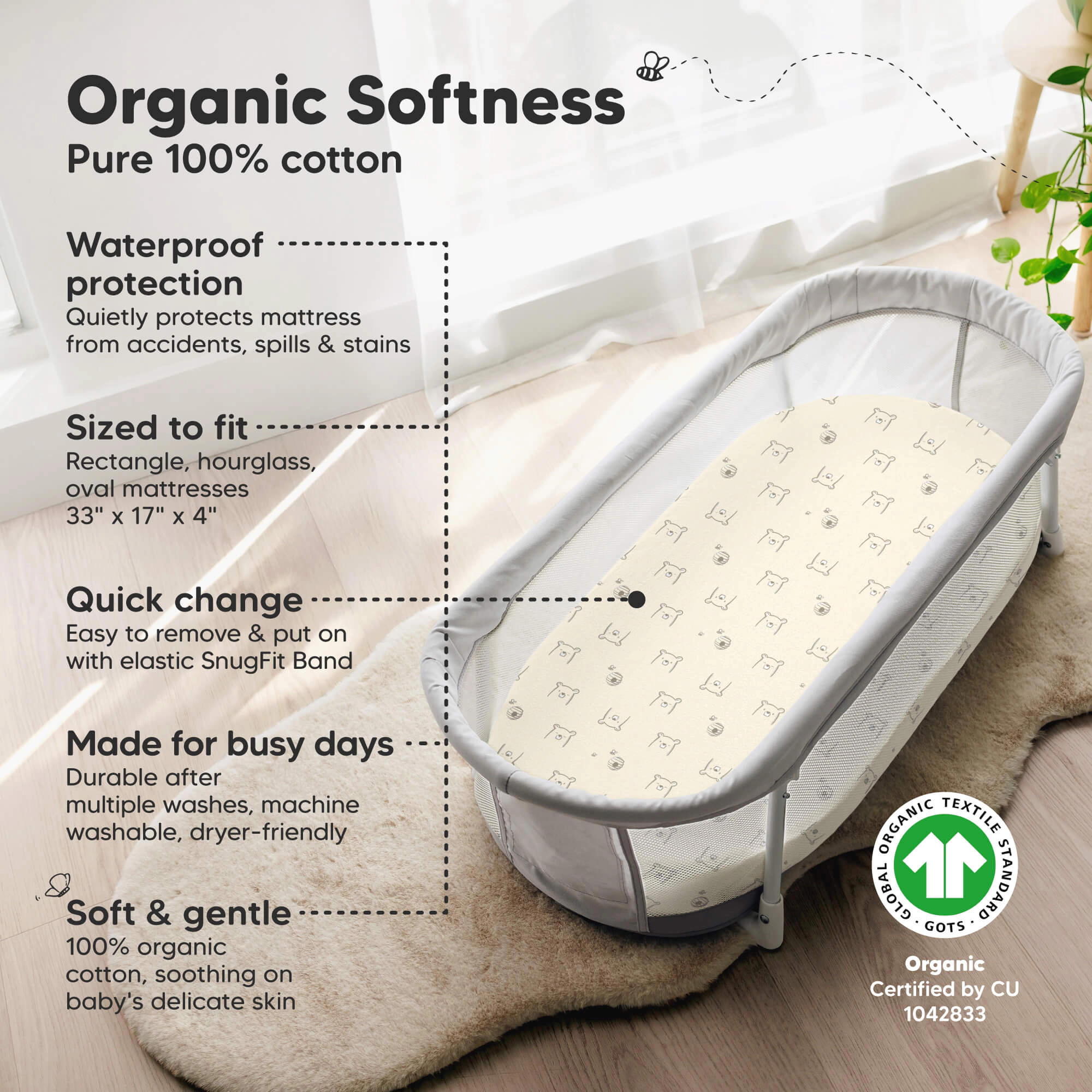 KeaBabies 2-Pack Soothe [Protect+] Waterproof Bassinet Sheets