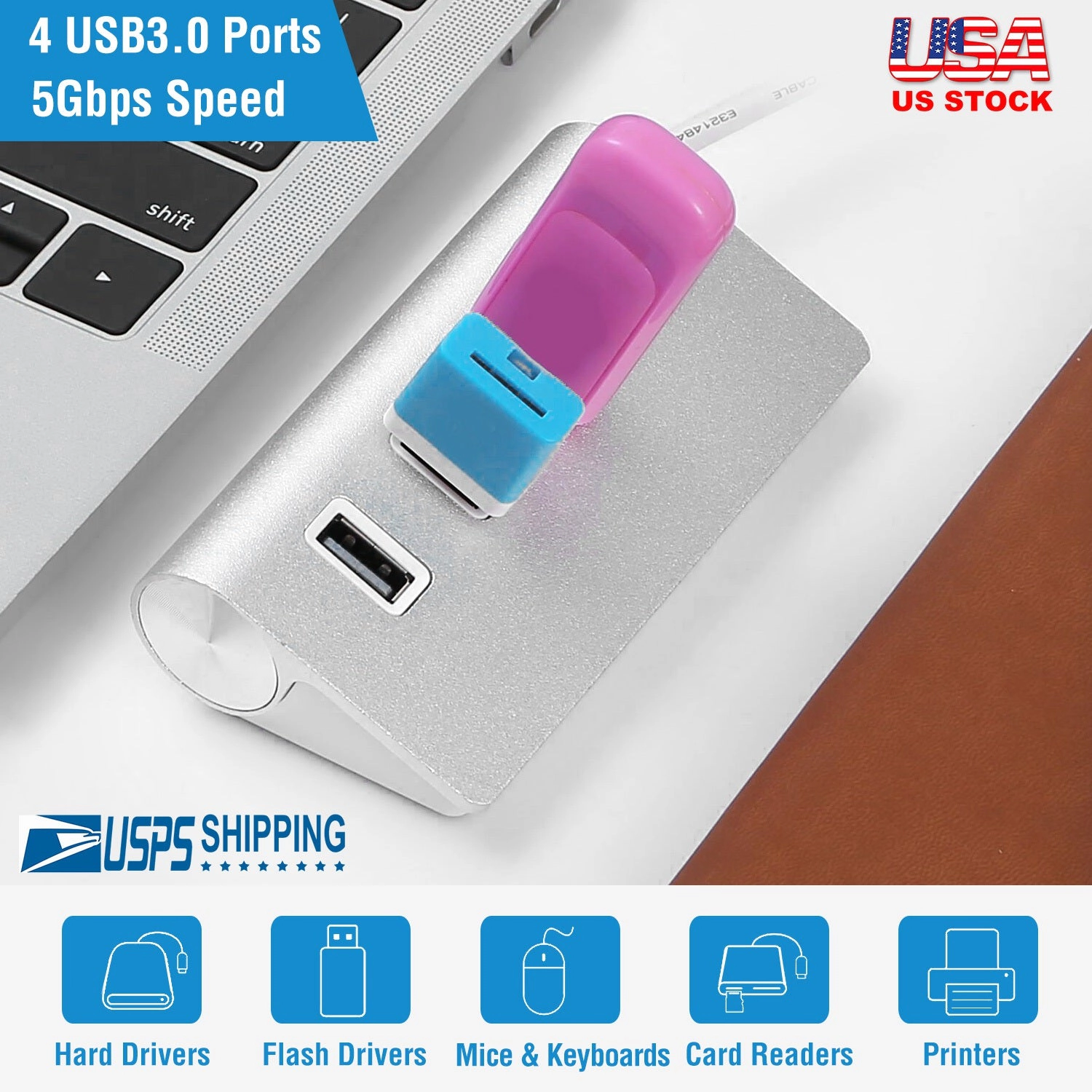 GBruno 4-Port Aluminum USB 3.0 Hub