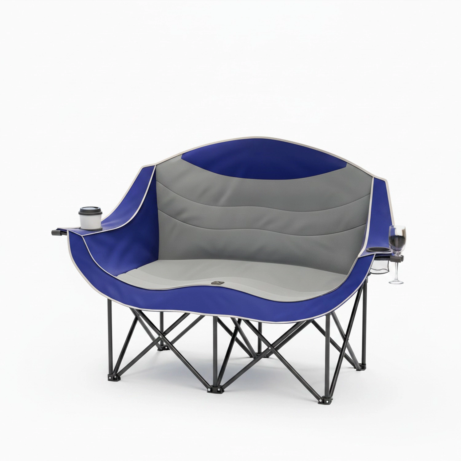 HONGGE Padded Folding Camp Chair for Adults, Double Camping Chair with Armrests, Cup Holders, Carry Bag for Outdoor