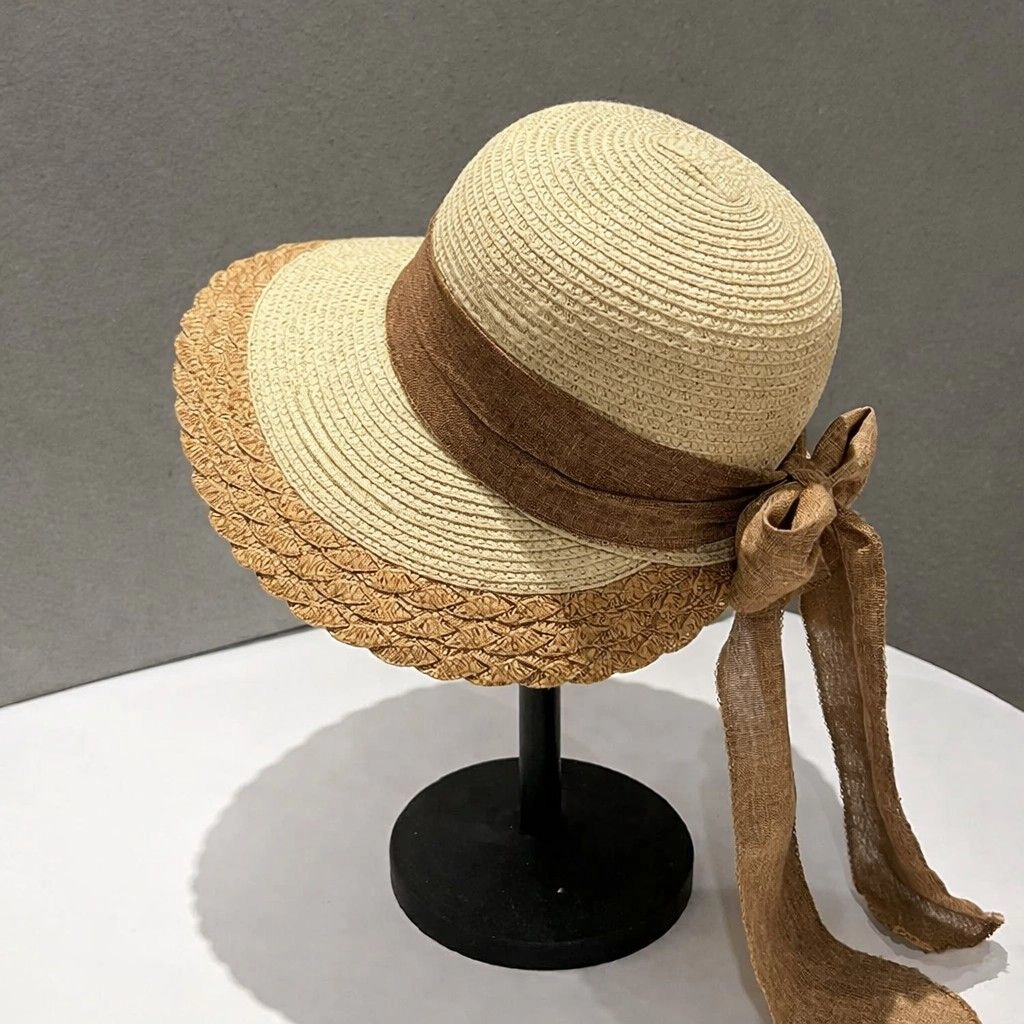 Anna-Kaci Women's Women Straw Sun Hat Wide Brim Bow Ribbon Lightweight Woven Summer Beach