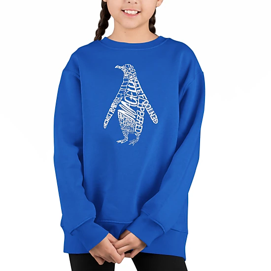 LA Pop Art Girl's Word Art Sweatshirt - Penguin
