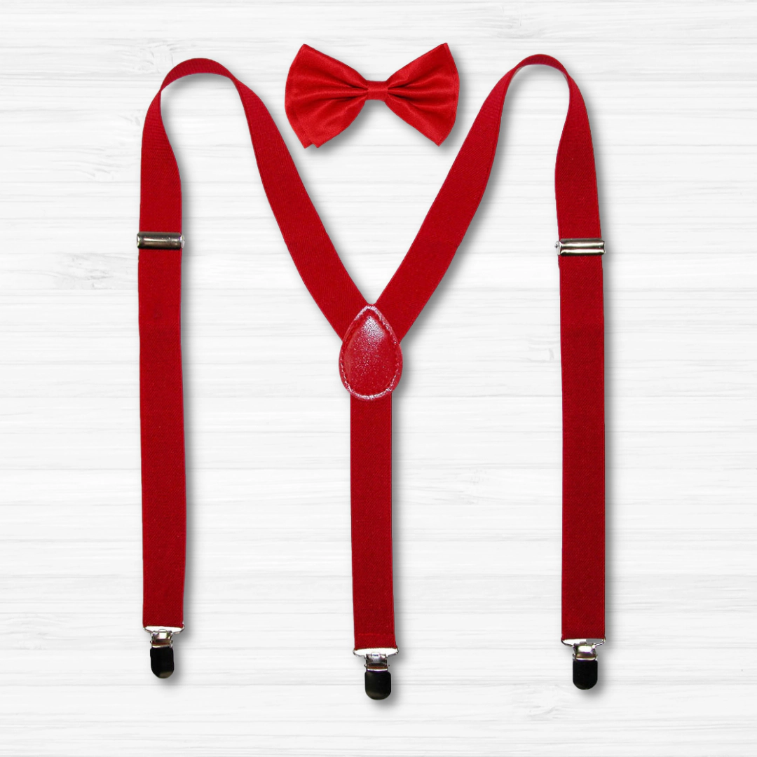 CTM® Men's Solid Bow Tie with Suspender Set
