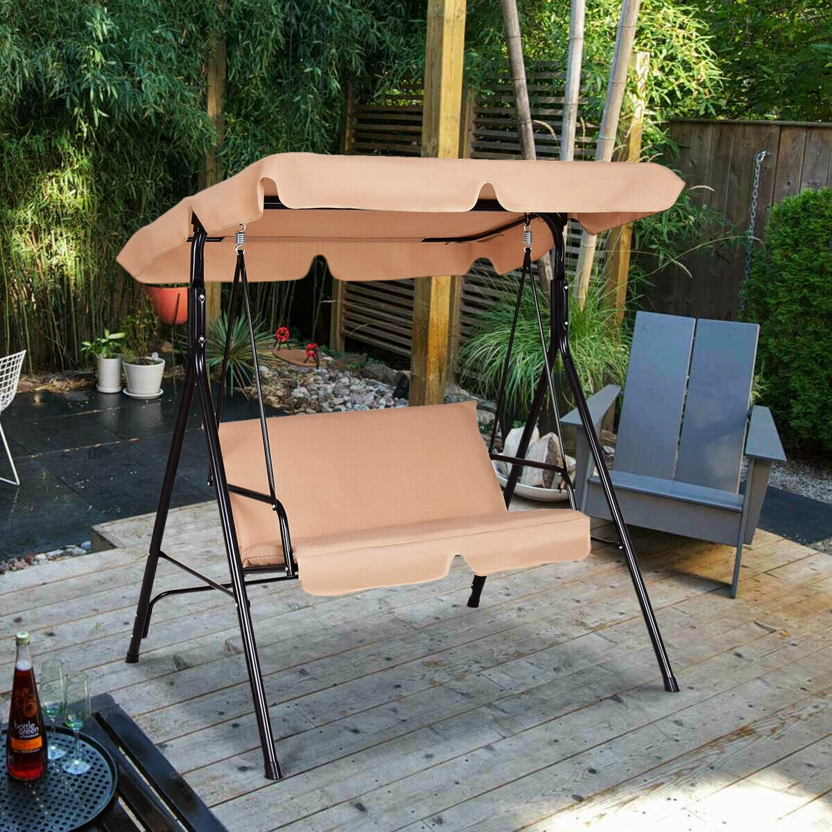 LJG Loveseat Cushioned Patio Steel Frame Swing Glider