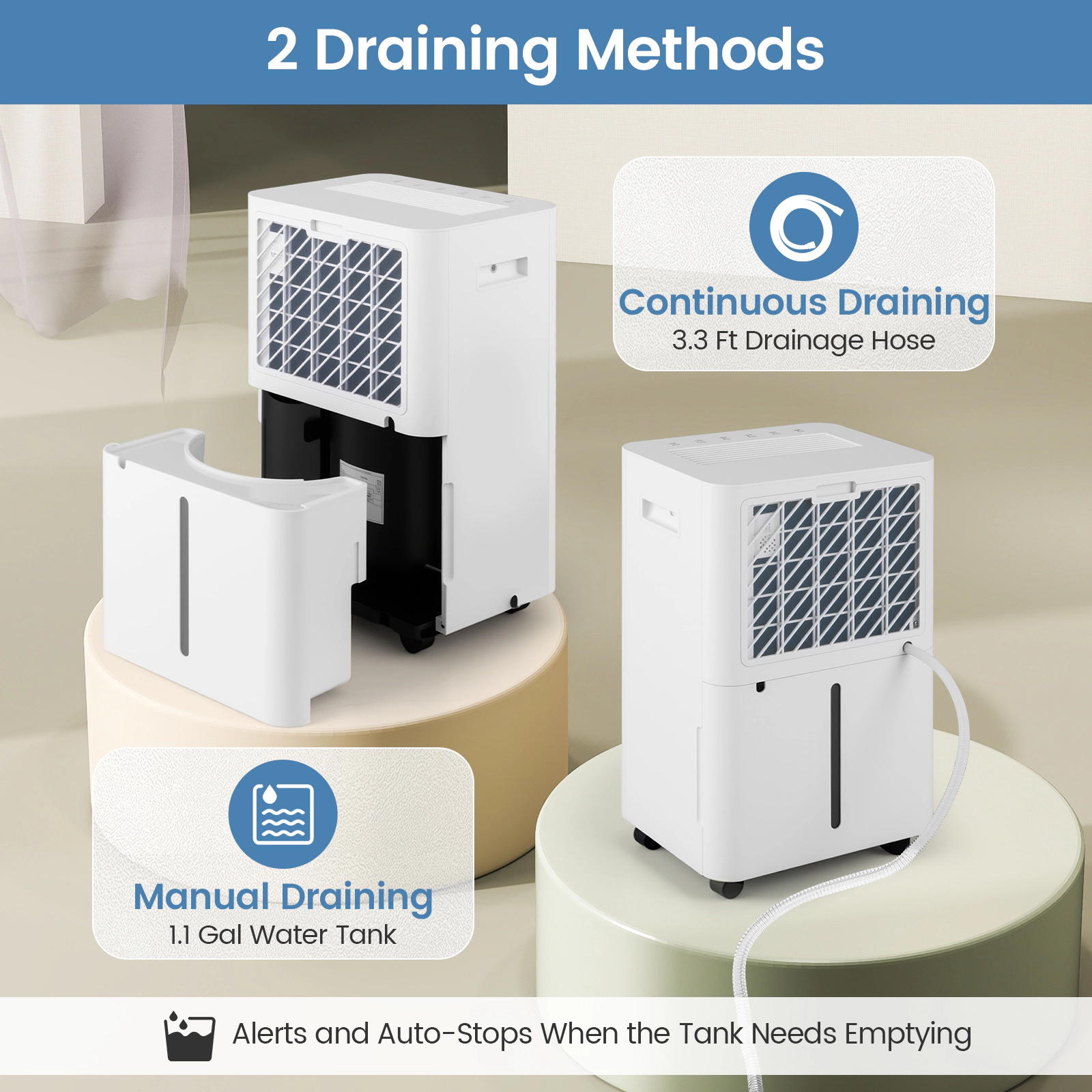 SlickBlue 54 Pint Dehumidifier for Rooms with Humidity Control, Drain Hose