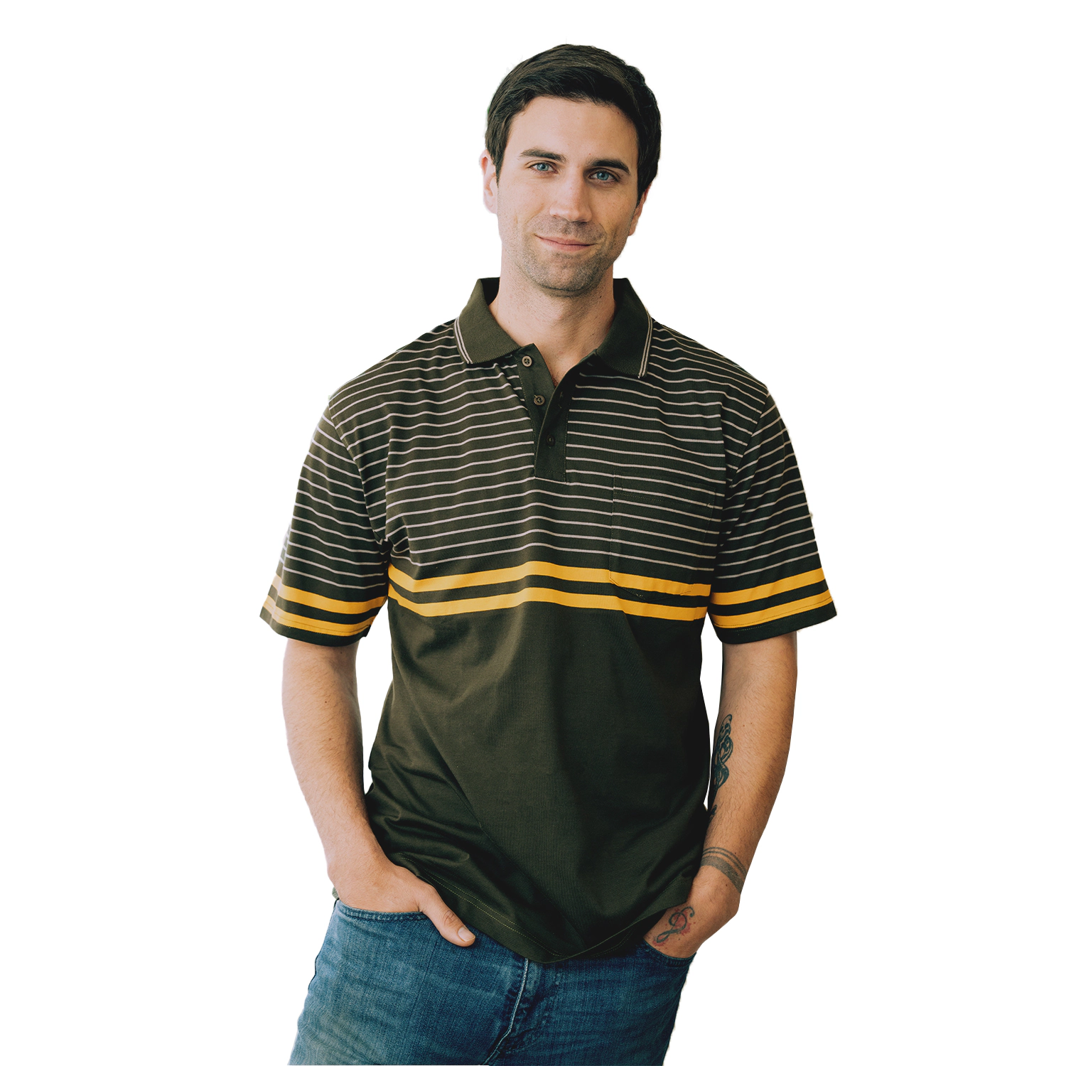Gioberti Men's Double Striped Contrast Polo Shirt with Pocket