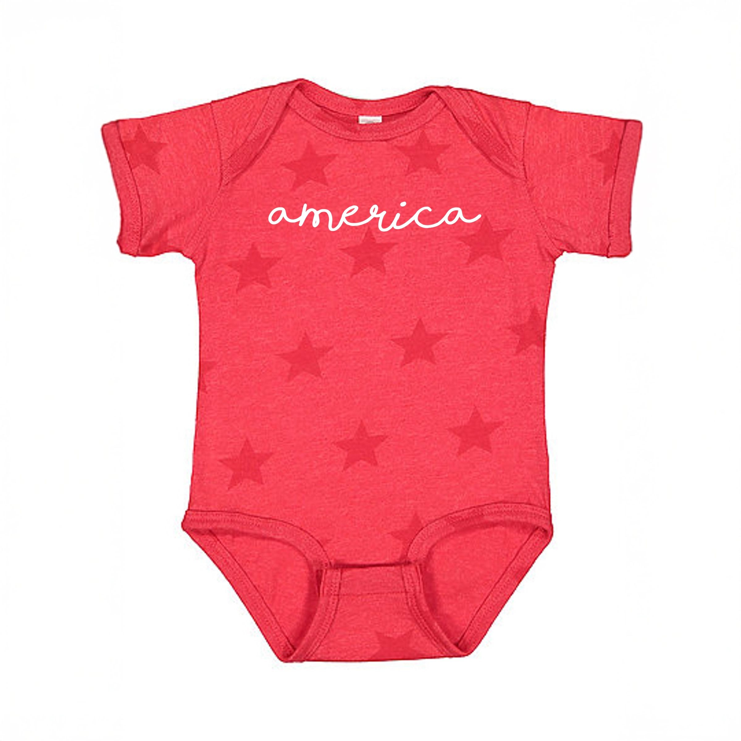 The Juniper Shop - America Cursive Baby Short Sleeve Star Bodysuit