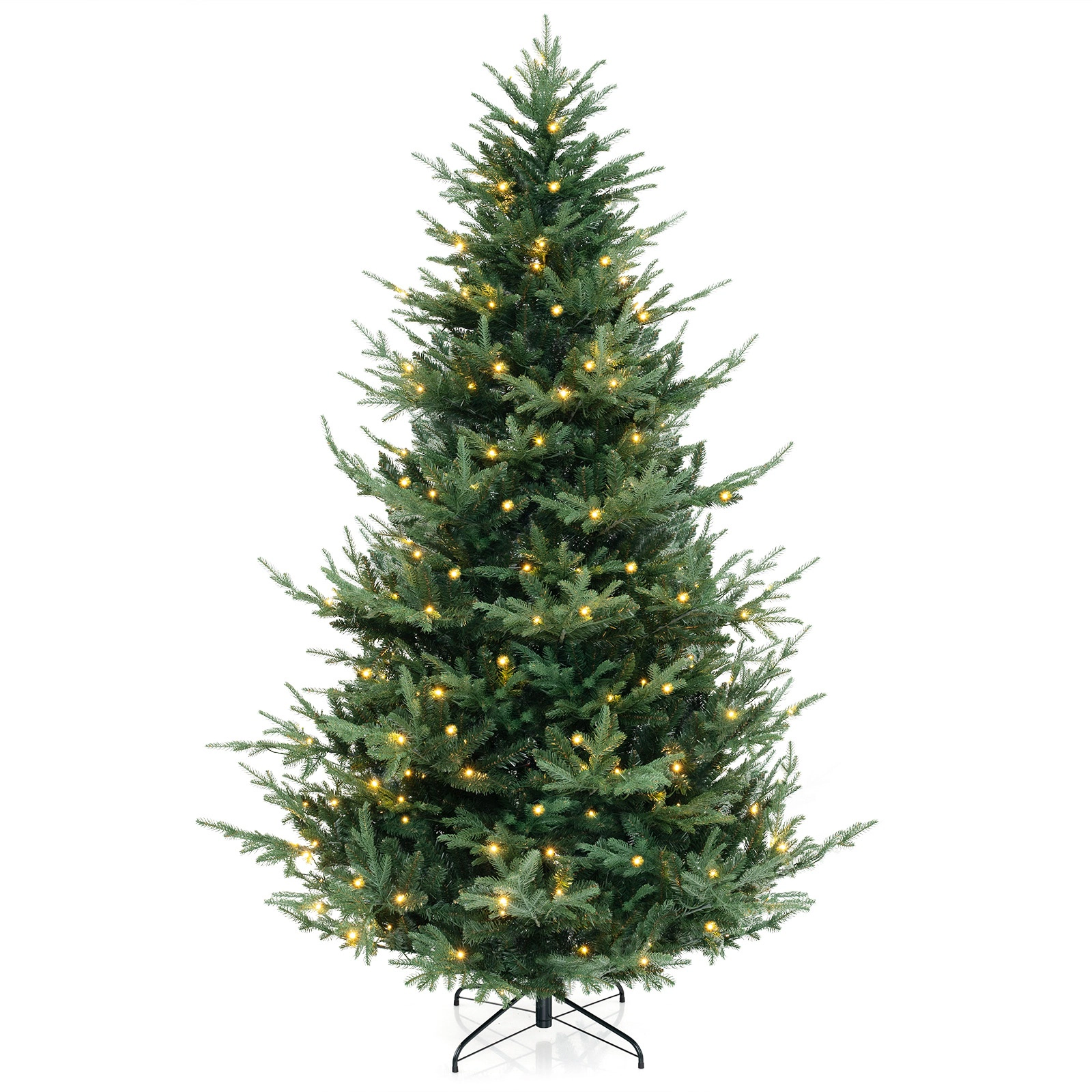 SUGIFT 8-ft Pre-Lit Hinged Artificial Christmas Tree with 1480 PVC and PE Branch Tips 450 LED Lights 4 Sections Green