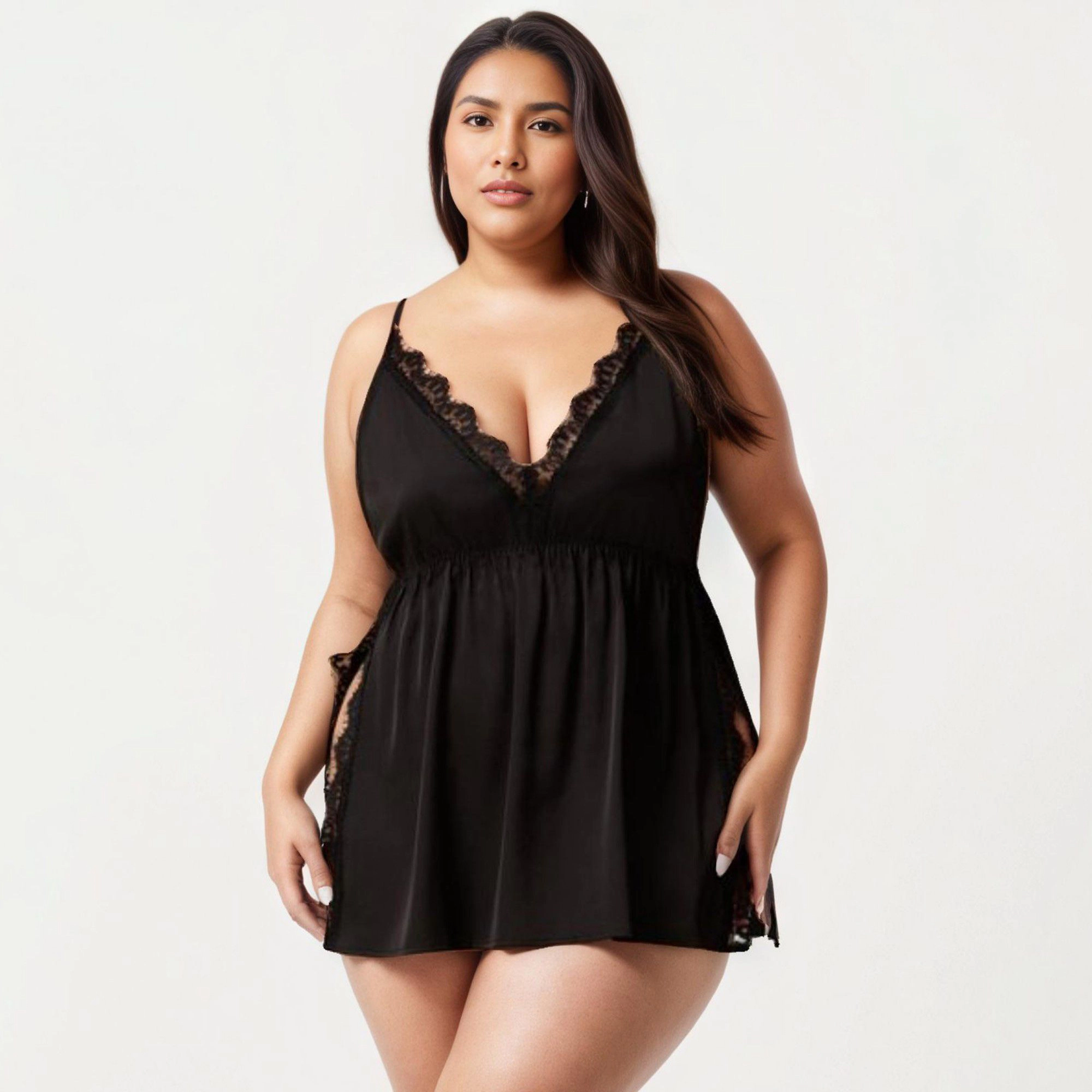 Anna-Kaci Women's Plus Babydoll Chemise Lace Trim Nightgown Adjustable Strap Flowy Sleep Dress
