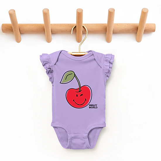 The Juniper Shop - Infant Girl's Flutter Sleeve Bodysuit - SmileyWorld Winky Cherry