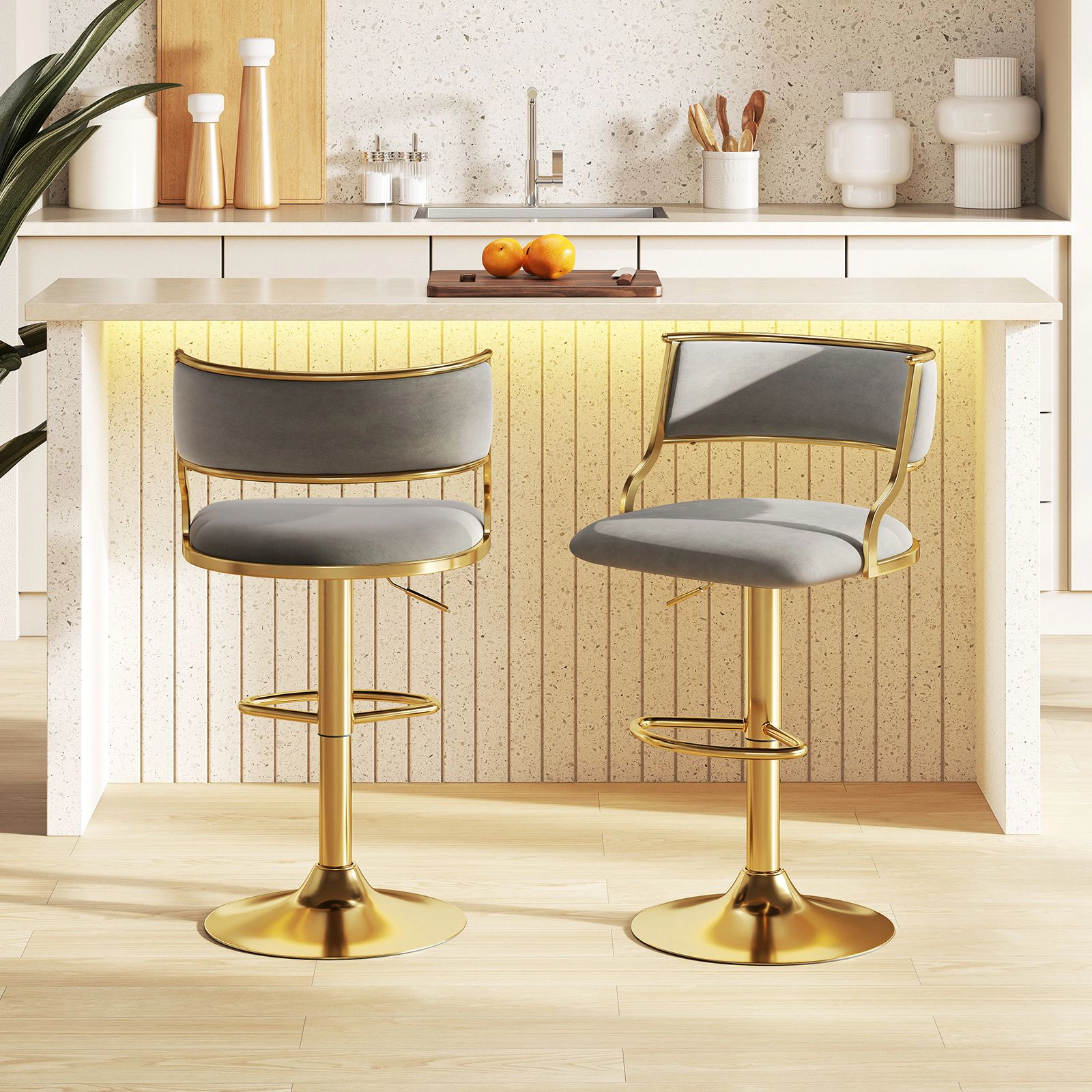 SlickBlue Set of 2 Velvet Swivel Bar Stools with Adjustable Height