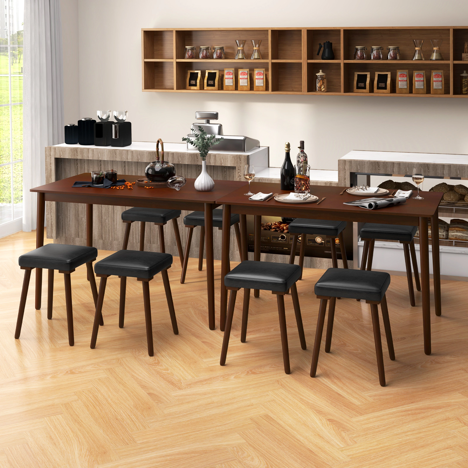 SUGIFT 5 Piece Dining Table Set for 4 with Upholstered PU Leather Stools 220-lb Tabletop 350-lb Seats 48 x 27.5-in Brown