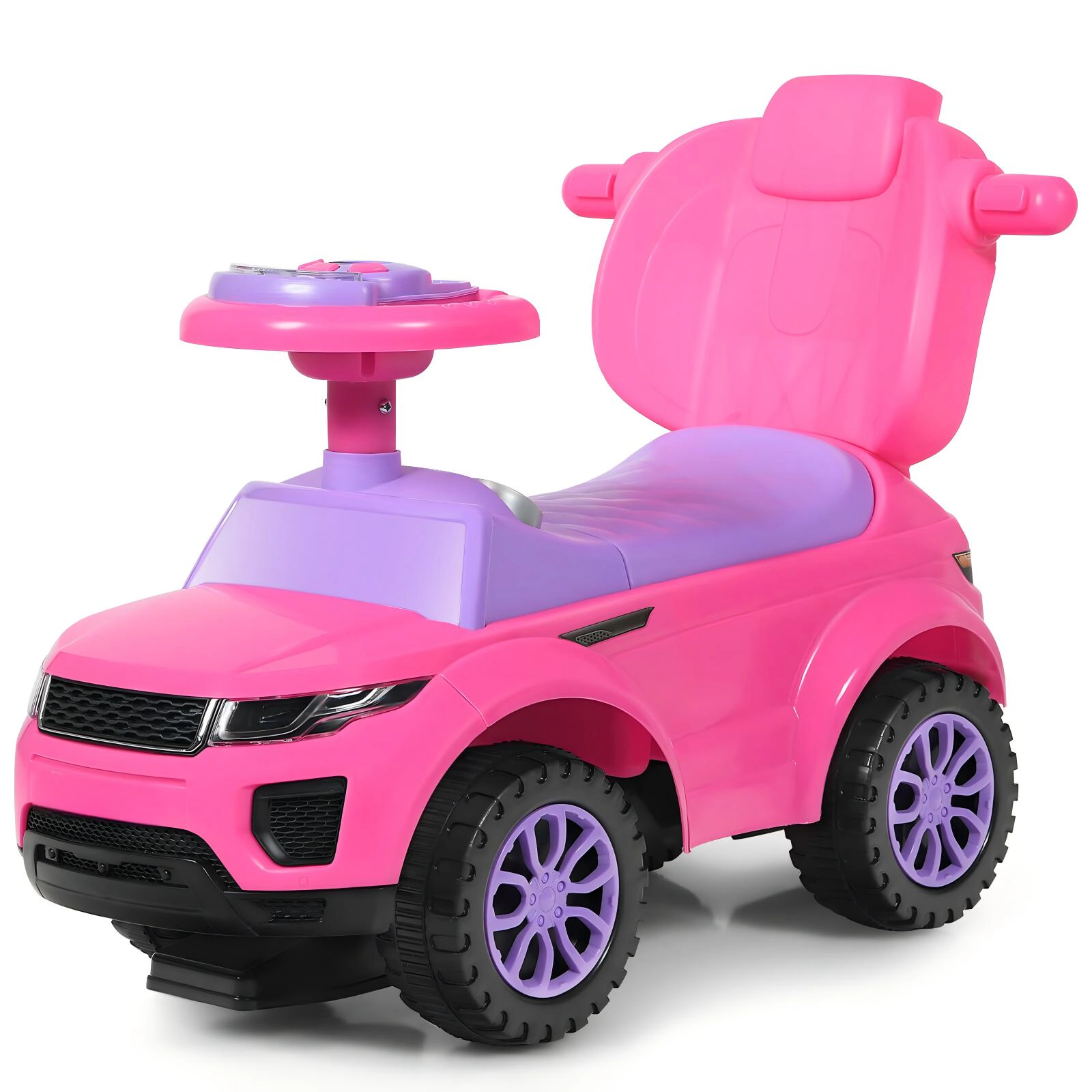 SUGIFT Pink Toddler 3-in-1 Ride-On Push Car Stroller with Music and Storage 35-in W 33-in H 55-lb Rider