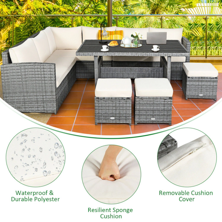 Hivvago 7 Pieces Patio Rattan Dining Furniture Sectional Sofa Set With Wicker Ottoman