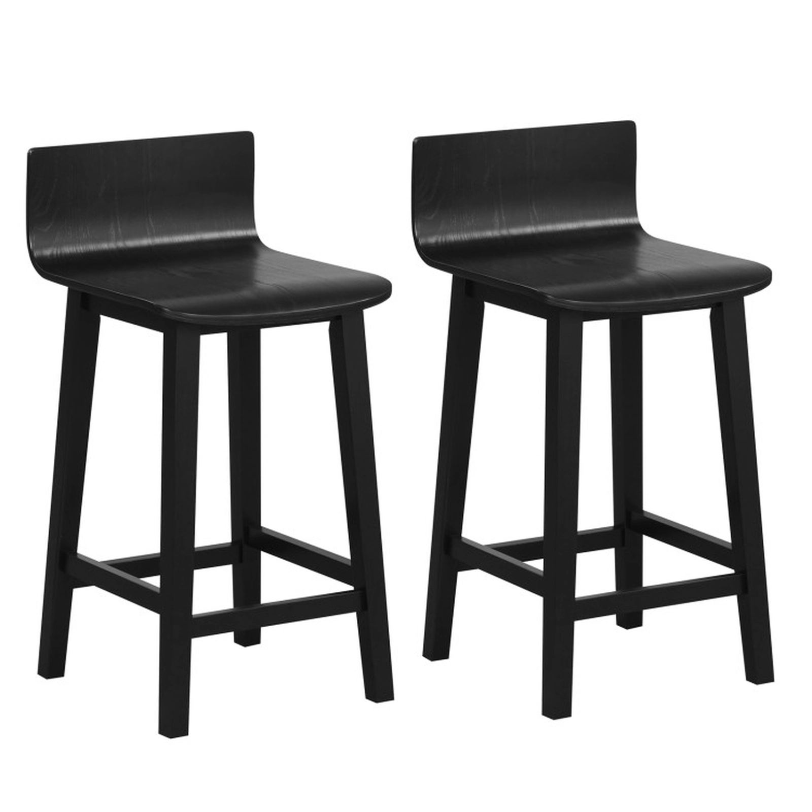 SUGIFT Set of 2 Black Mid-Century Solid Wood Bar Stools, 24.5 in Seat, Backrest and Footrest