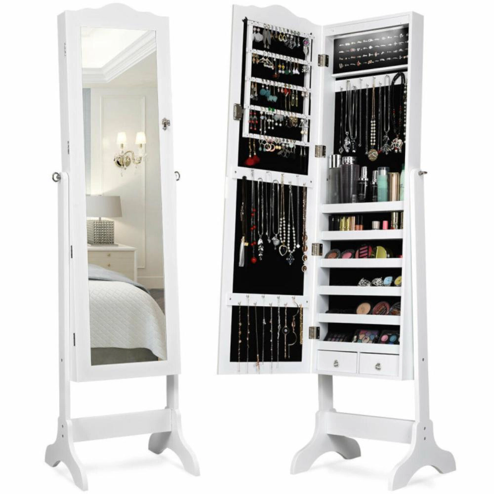 Hivvago 14 LED Jewelry Armoire Cabinet with Full Length Mirror and 4 Tilting Angles