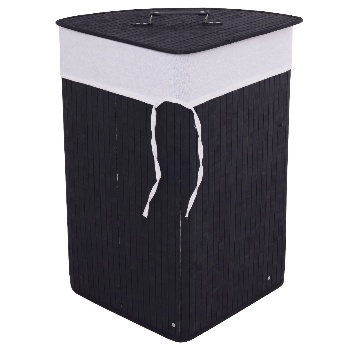 Glintex Corner Bamboo Hamper with Removable Lid and Machine-Washable Liner, Black